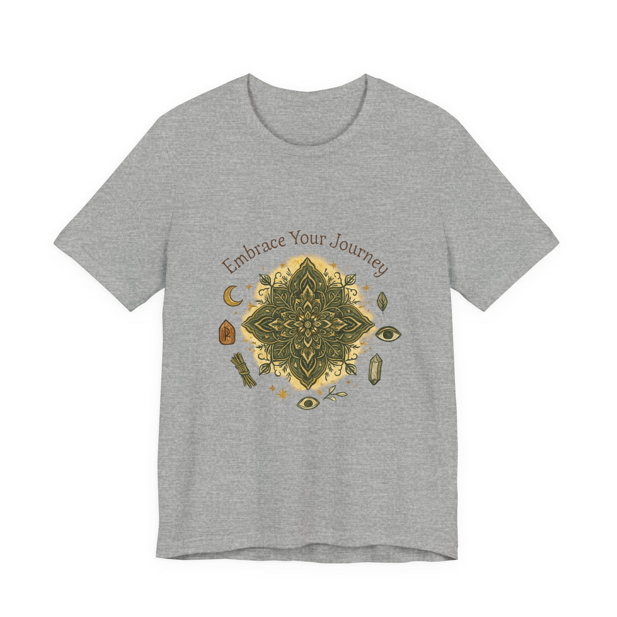 Boho spiritual t-shirt with moon and crystal artwork