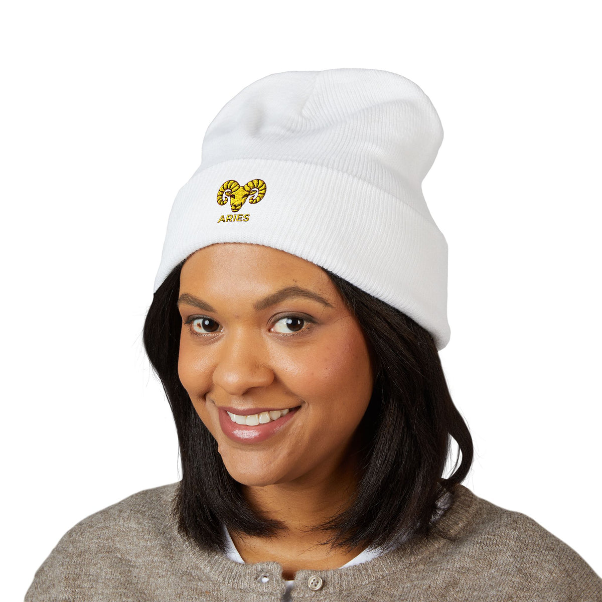 Aries Zodiac Embroidered Cuffed Beanie