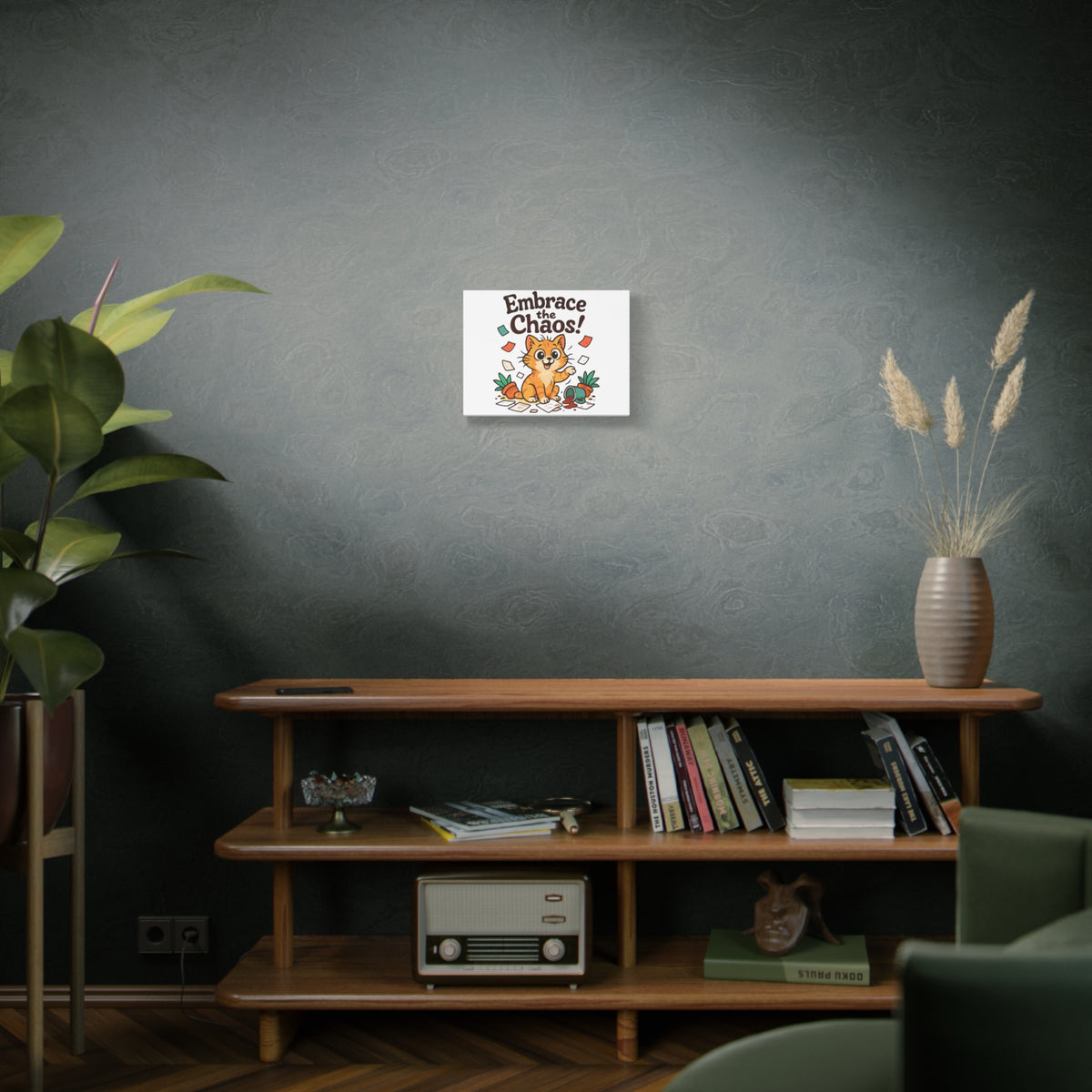 Embrace the Chaos! Cat Canvas Wall Art — Playful Orange Kitten Illustration