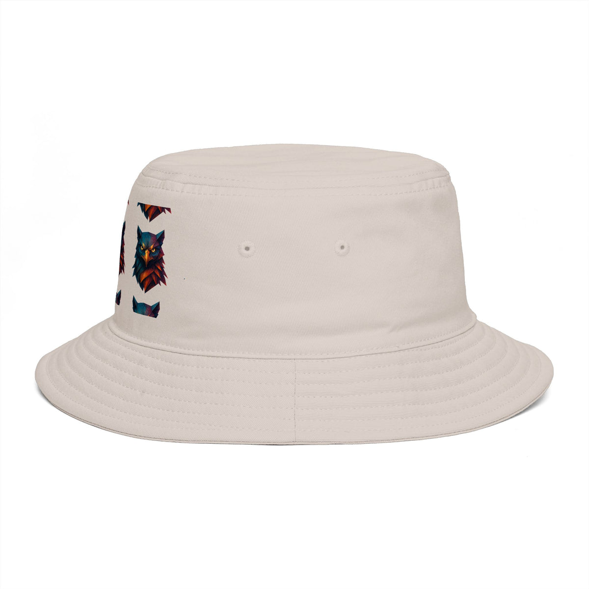 Tribal Geometric Owl Bucket Hat — Colorful Mountain Owl Face Print