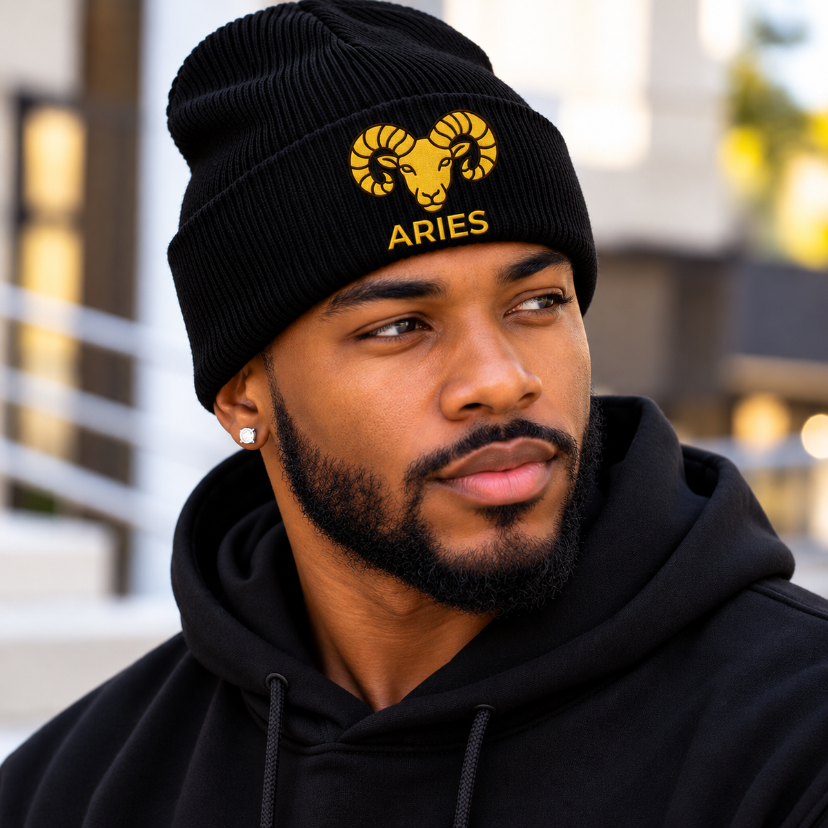 Aries Zodiac Embroidered Cuffed Beanie