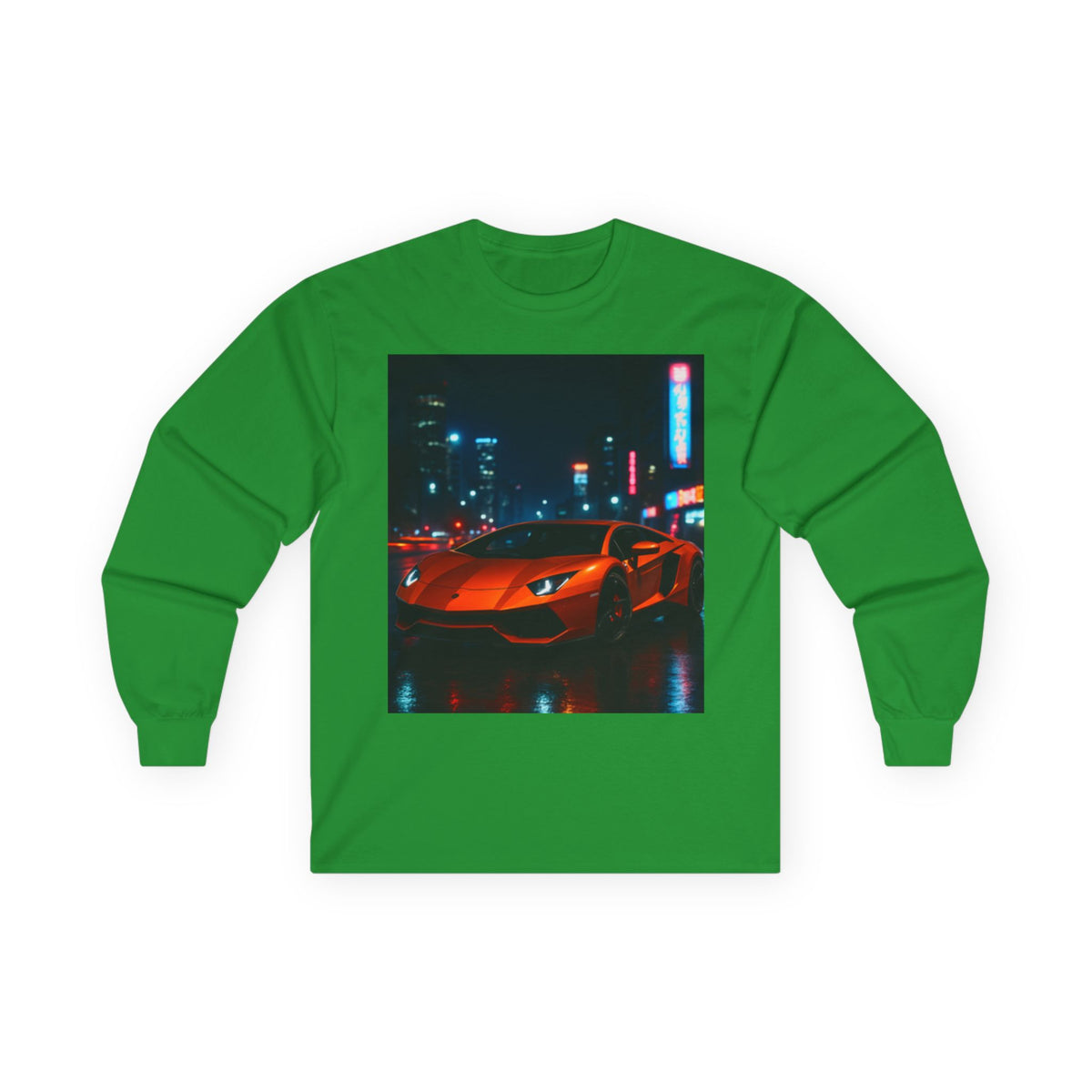 Long Sleeve Tee — Neon City Red Sports Car Streetwear
