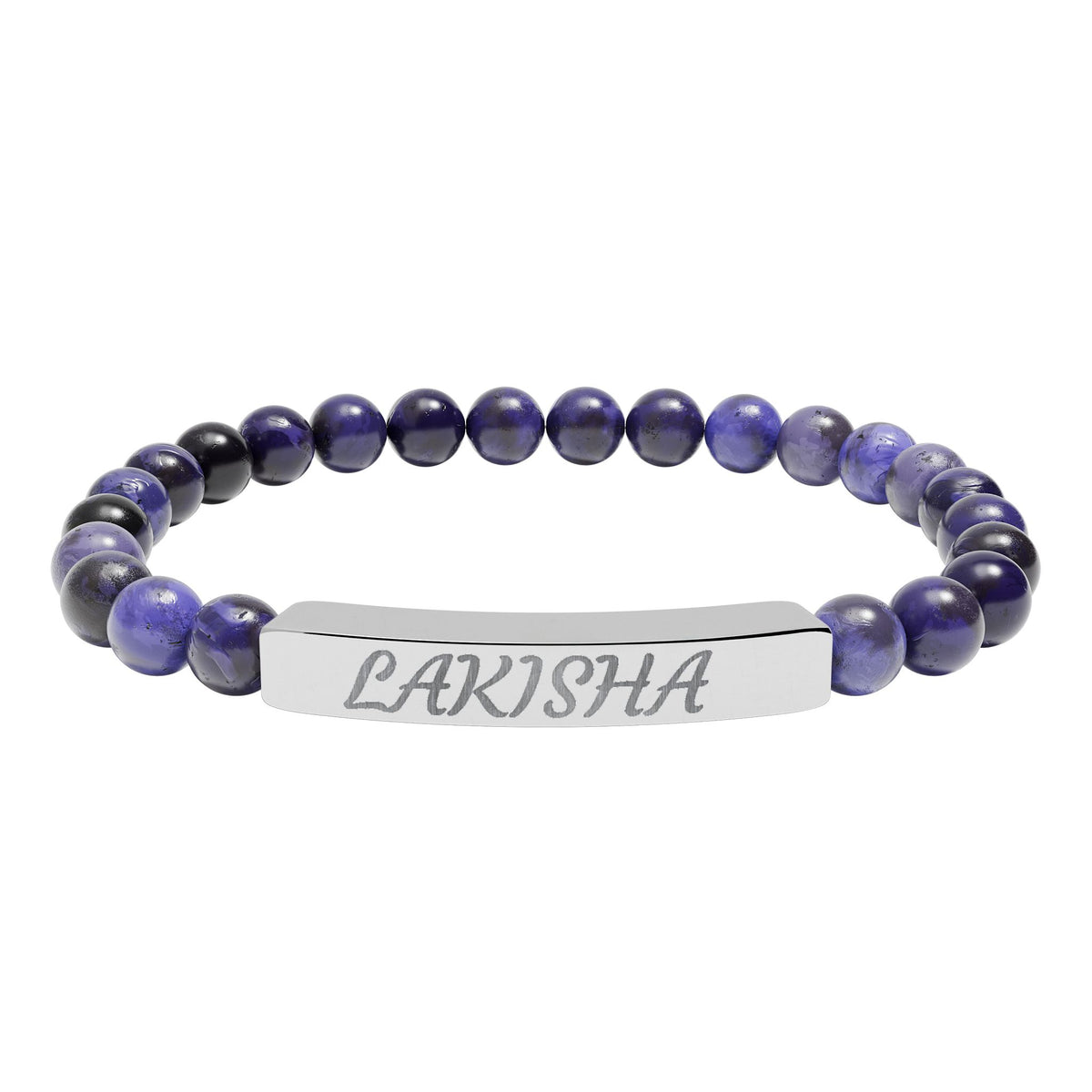Engraved Natural Stone Stretch Bracelet — Personalized Name Bar