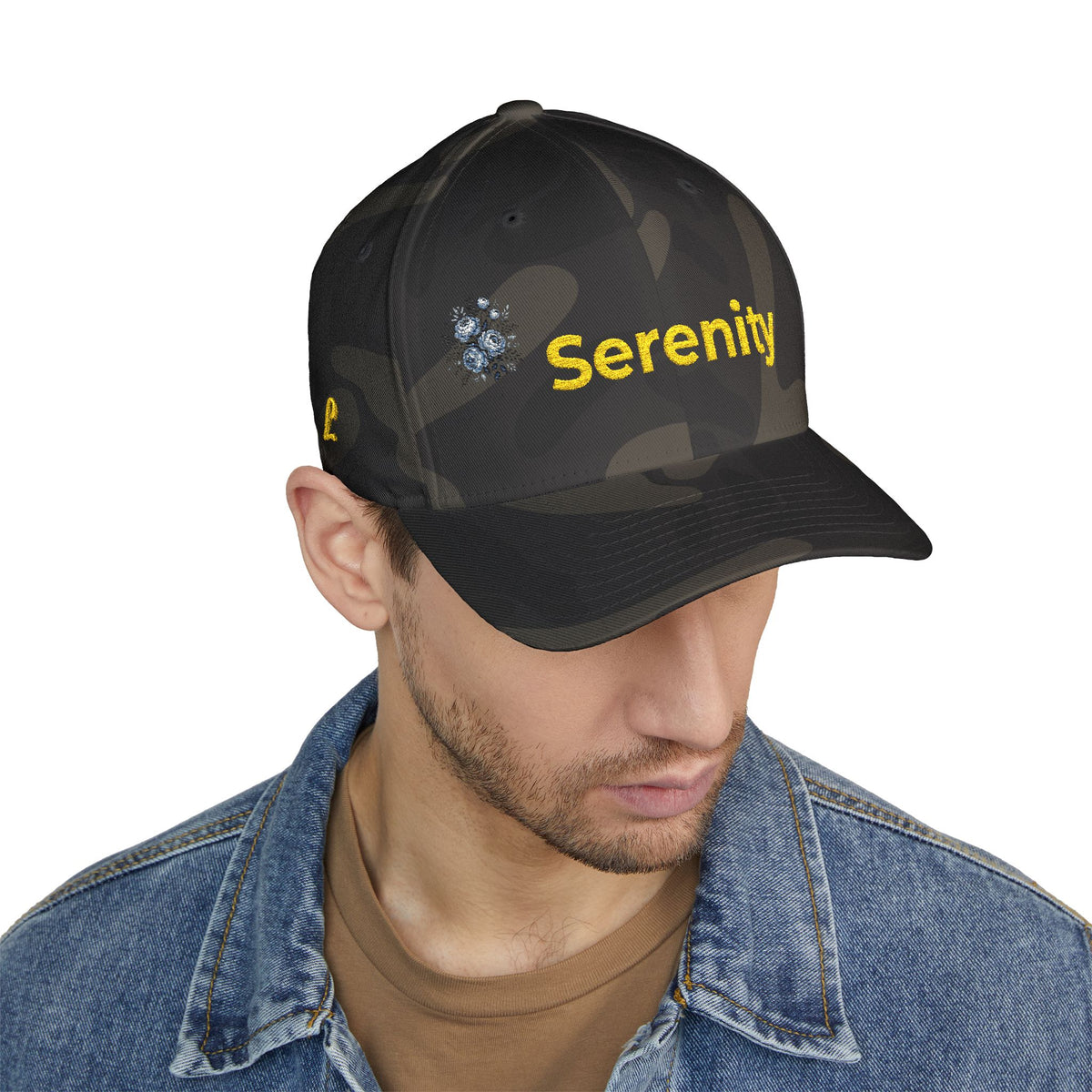 Embroidered floral baseball cap with Serenity lettering