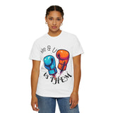 Me & U vs Them couples graphic t-shirt front view