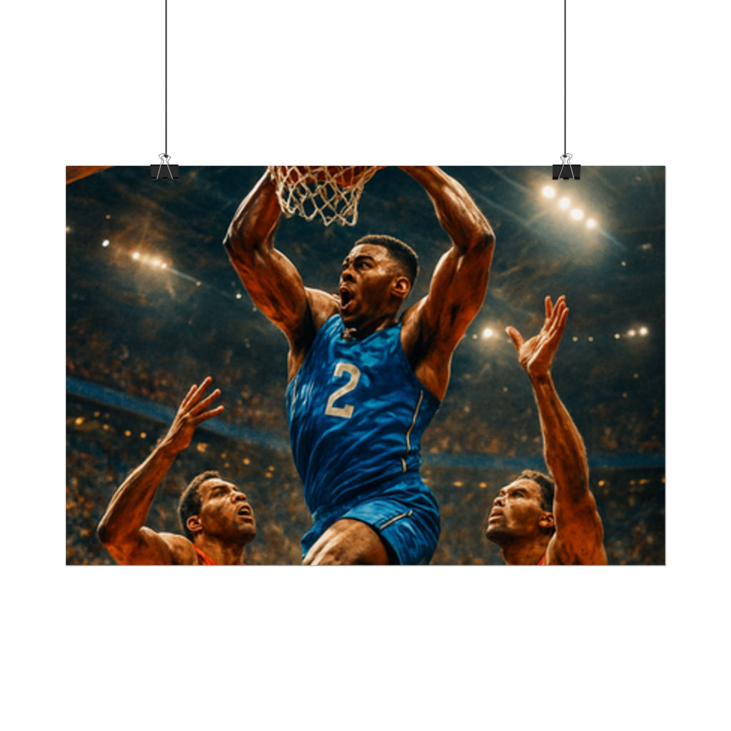 Poster Print, Dynamic Basketball Art Decor for Gamer Gift, Man Cave, Athletic Office, Sports Wall Art
