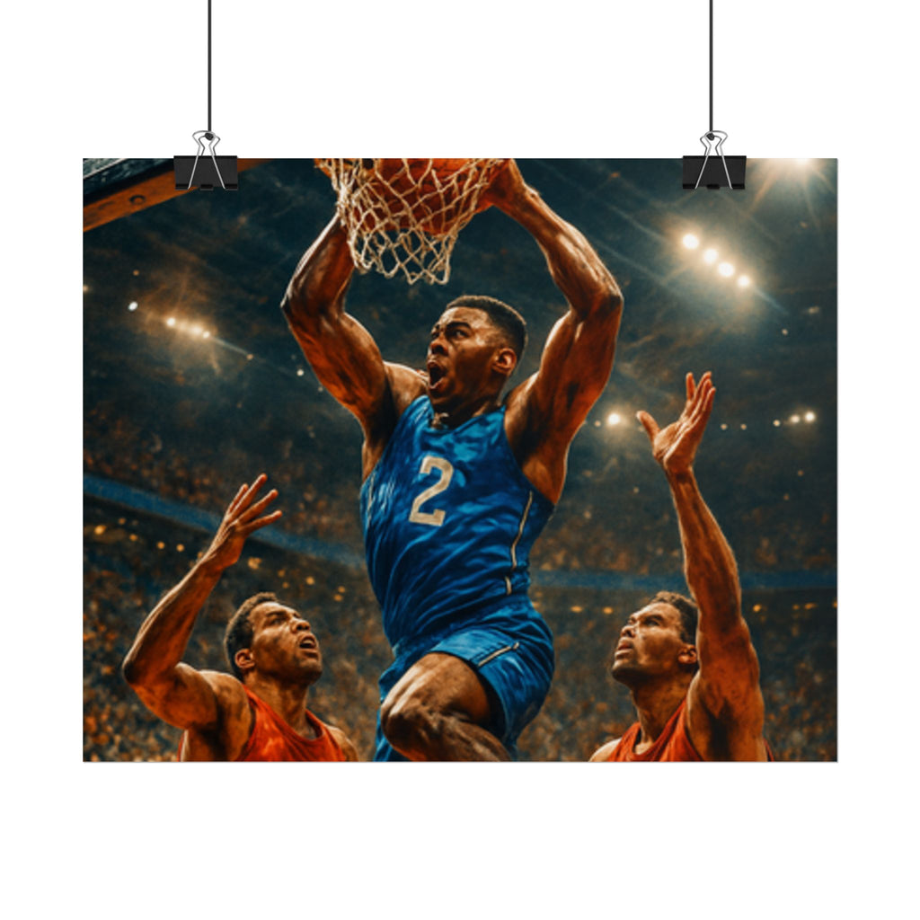 Poster Print, Dynamic Basketball Art Decor for Gamer Gift, Man Cave, Athletic Office, Sports Wall Art