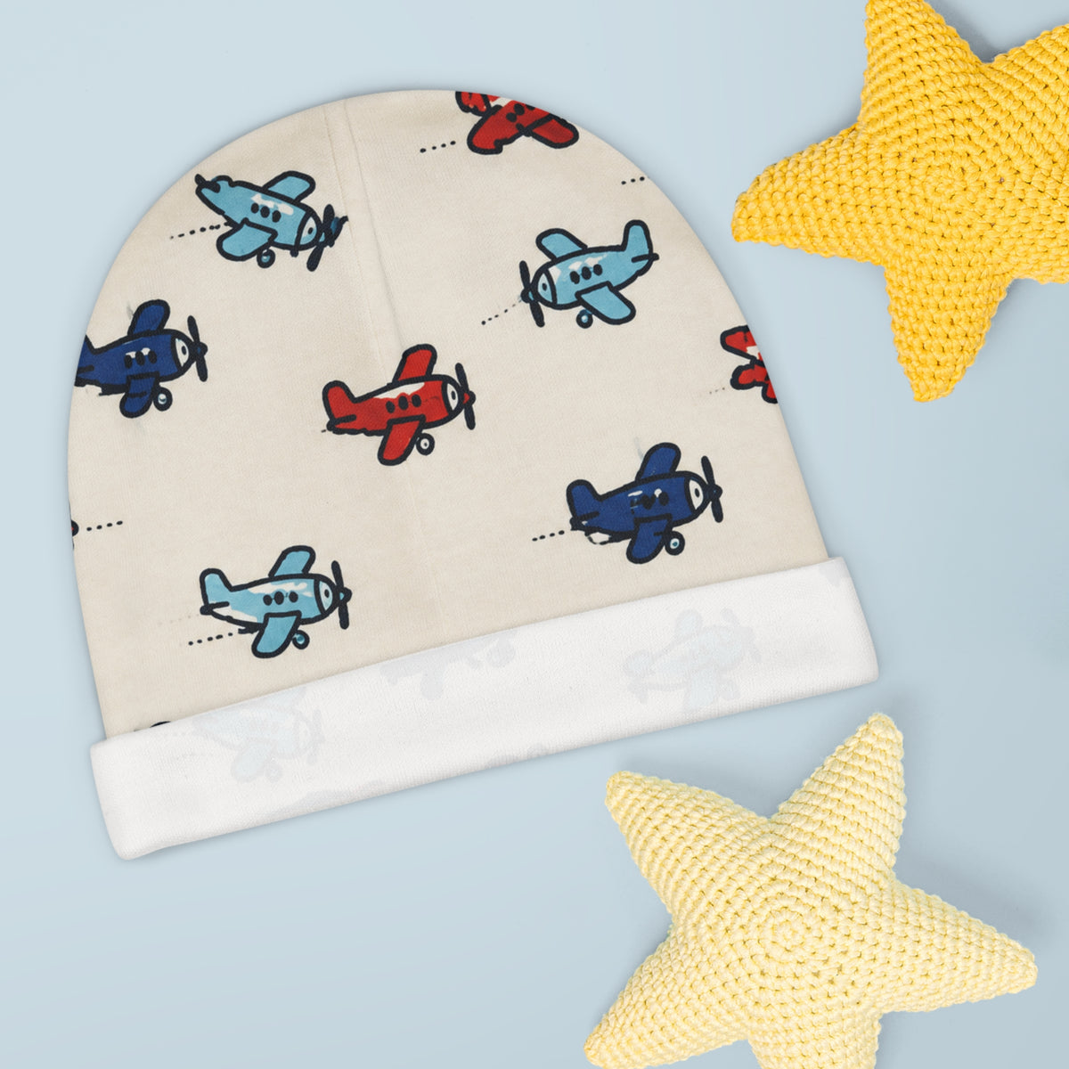 Aviator Playtime Baby Beanie – Red &amp; Blue Airplane Print