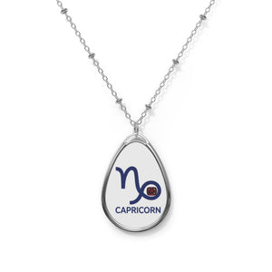 Capricorn January Oval Necklace | Zodiac Teardrop Pendant | Birth Month Jewelry