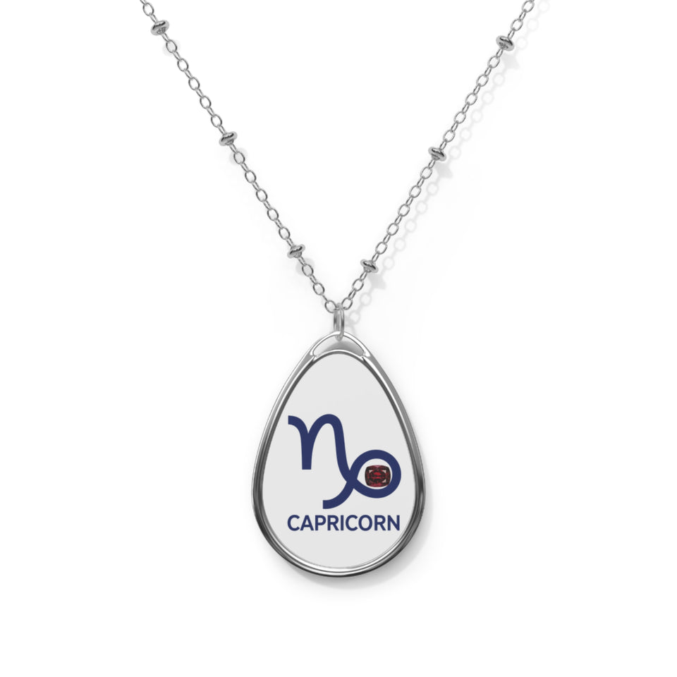 Capricorn January Oval Necklace | Zodiac Teardrop Pendant | Birth Month Jewelry