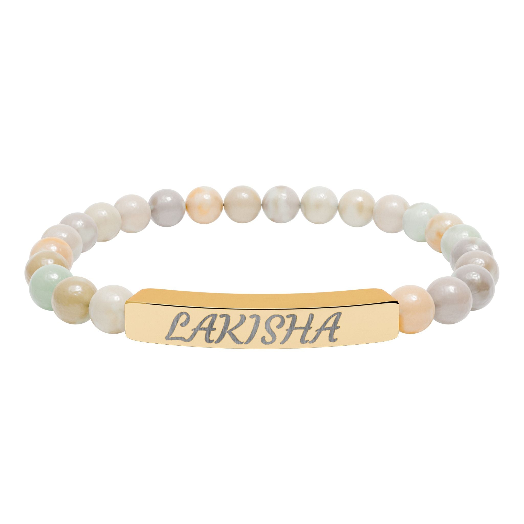 Engraved Natural Stone Stretch Bracelet — Personalized Name Bar