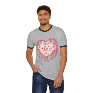 Cat Heart Ringer Tee — “My 1st Love” Retro Kitty Valentine T‑Shirt