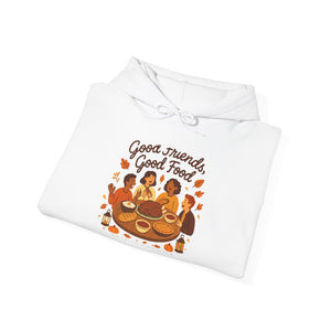 Good Friends Good Food hoodie | Group Dinner Illustration, Cozy Fall Sweatshirt