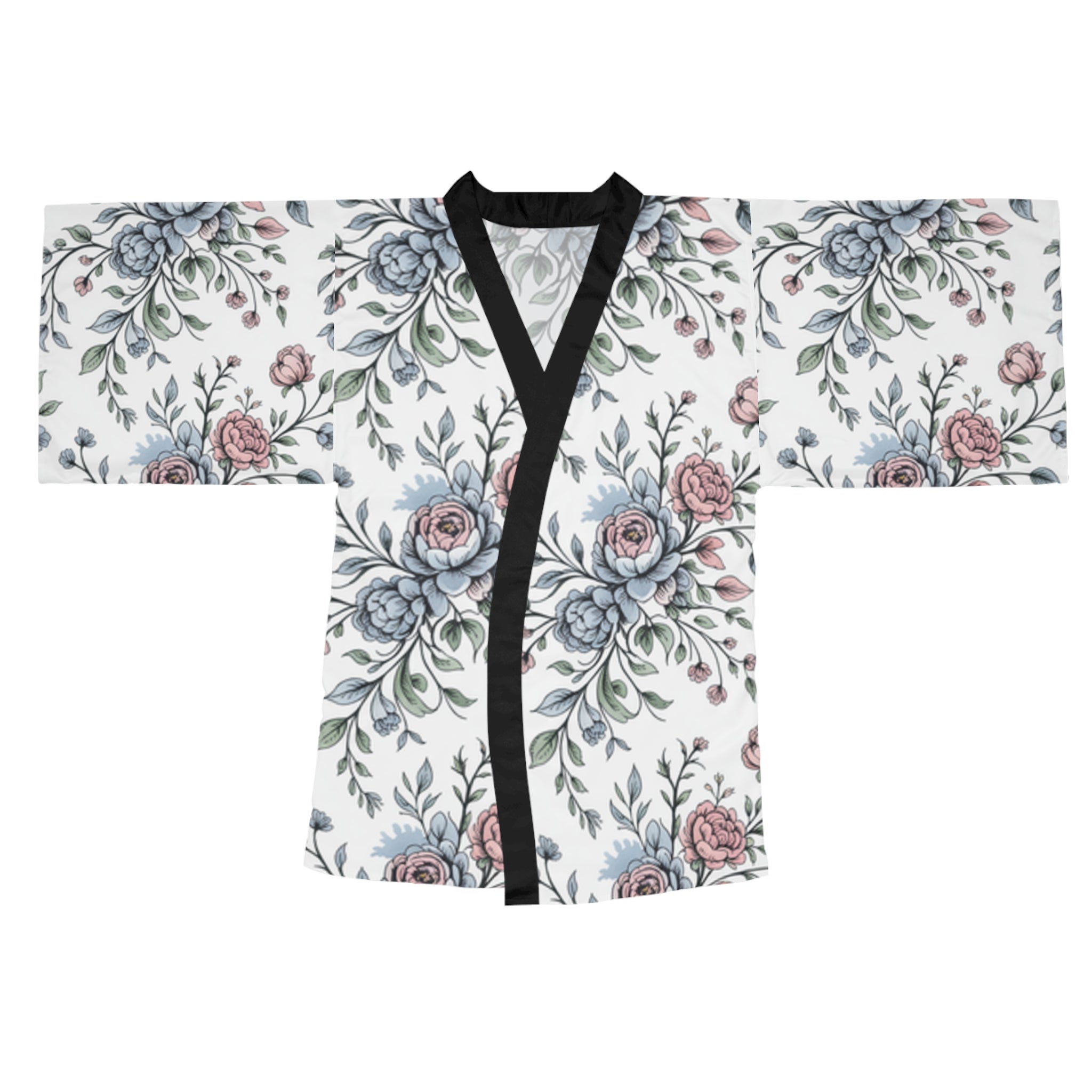Vintage Floral Watercolor Kimono Robe | Long Sleeve Kimono