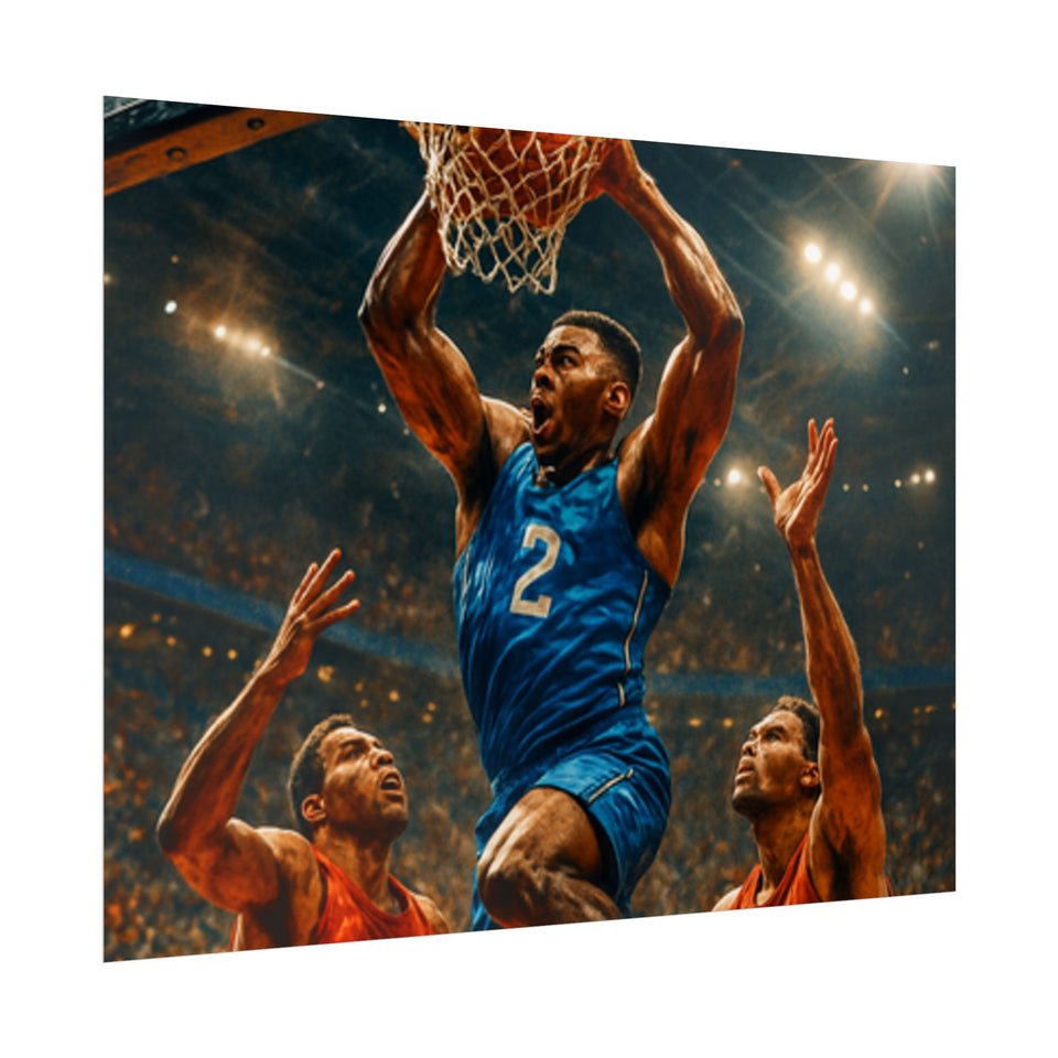 Poster Print, Dynamic Basketball Art Decor for Gamer Gift, Man Cave, Athletic Office, Sports Wall Art