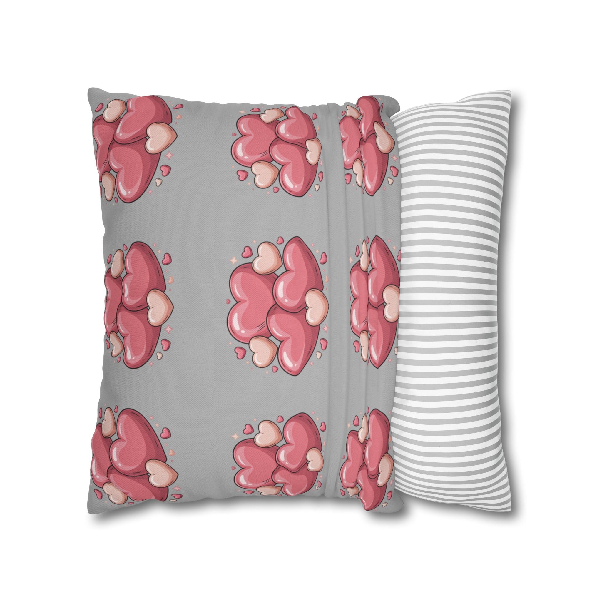 Heart Cluster Pillowcase — Cute Pink Valentine Decorative Throw Pillow