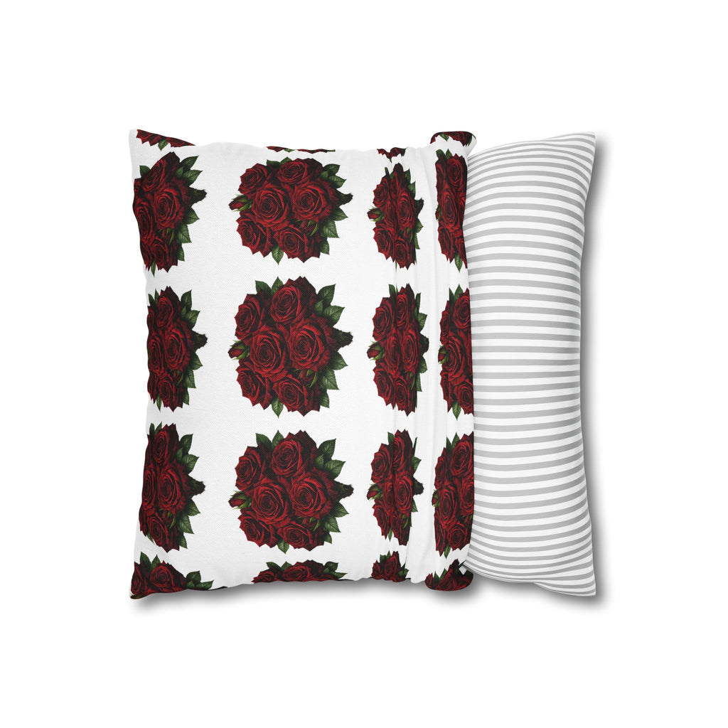 Red Rose Pattern Pillowcase — Floral Square Decorative Throw Pillow