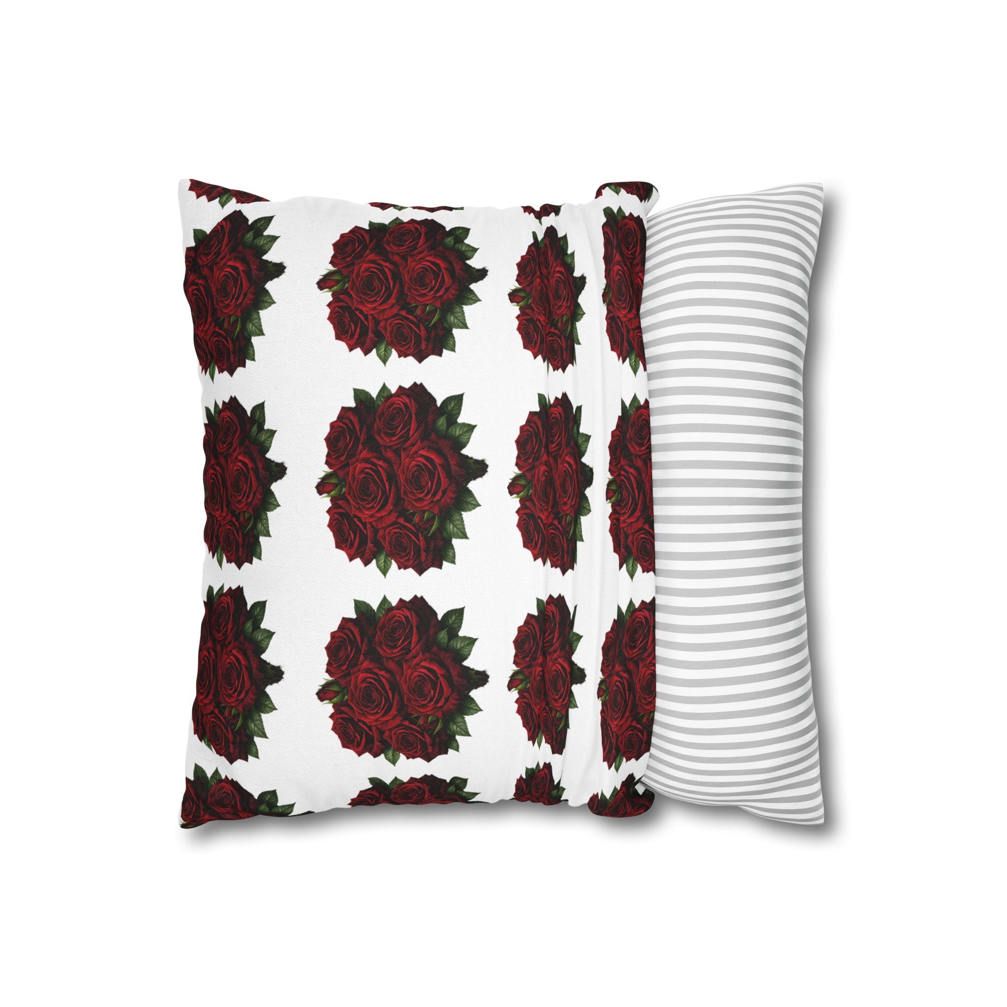 Red Rose Pattern Pillowcase — Floral Square Decorative Throw Pillow