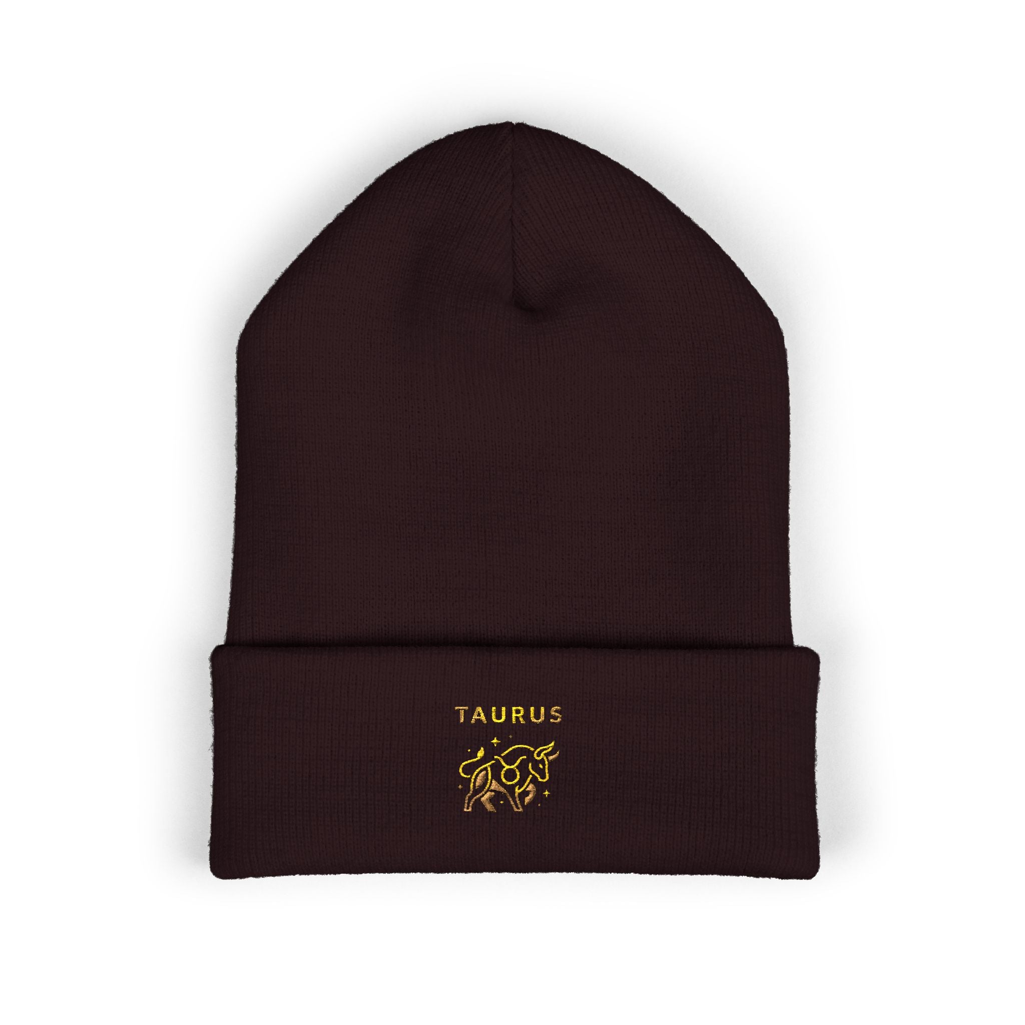 Embroidered Floral 'Taurus' Cuffed Beanie — Zodiac Winter Hat