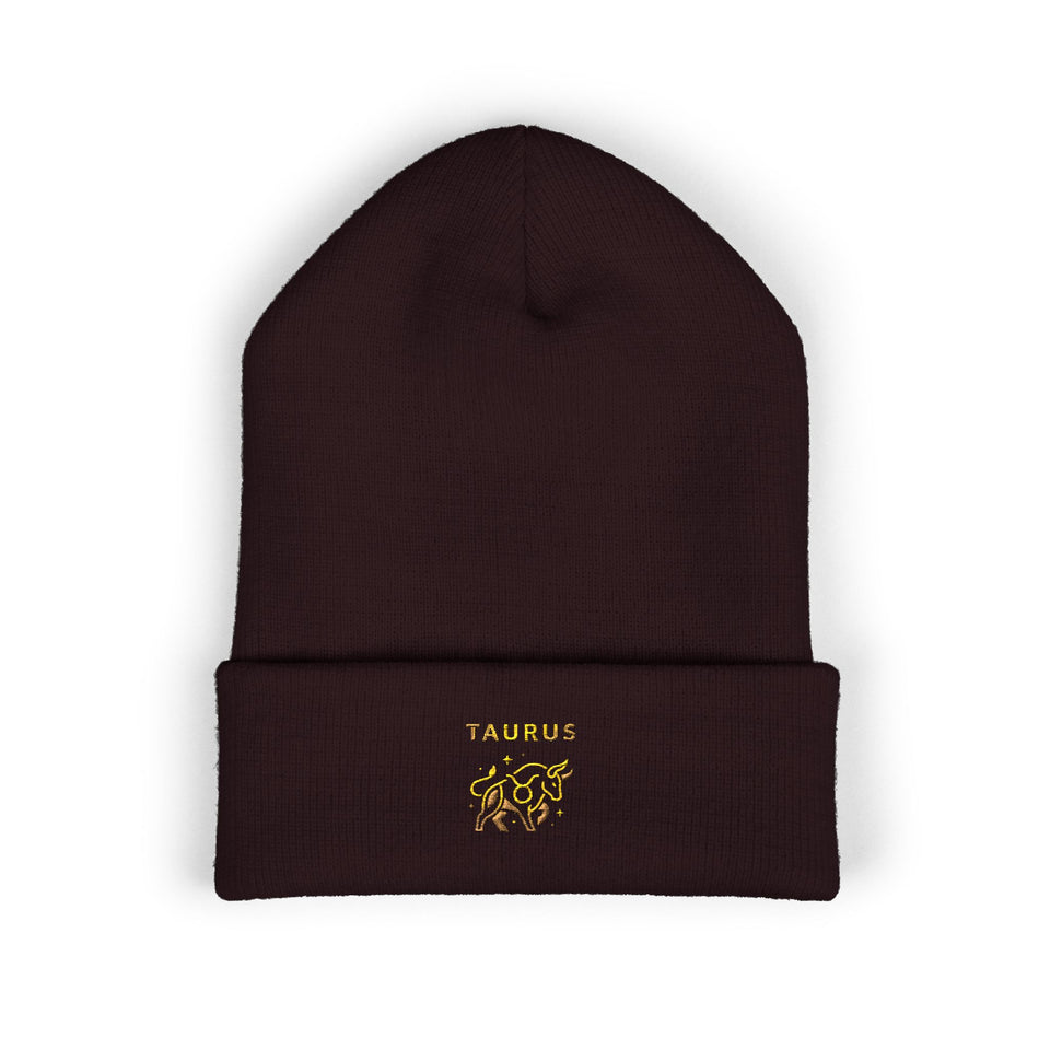 Taurus Beanie – Embroidered Floral Zodiac Winter Hat