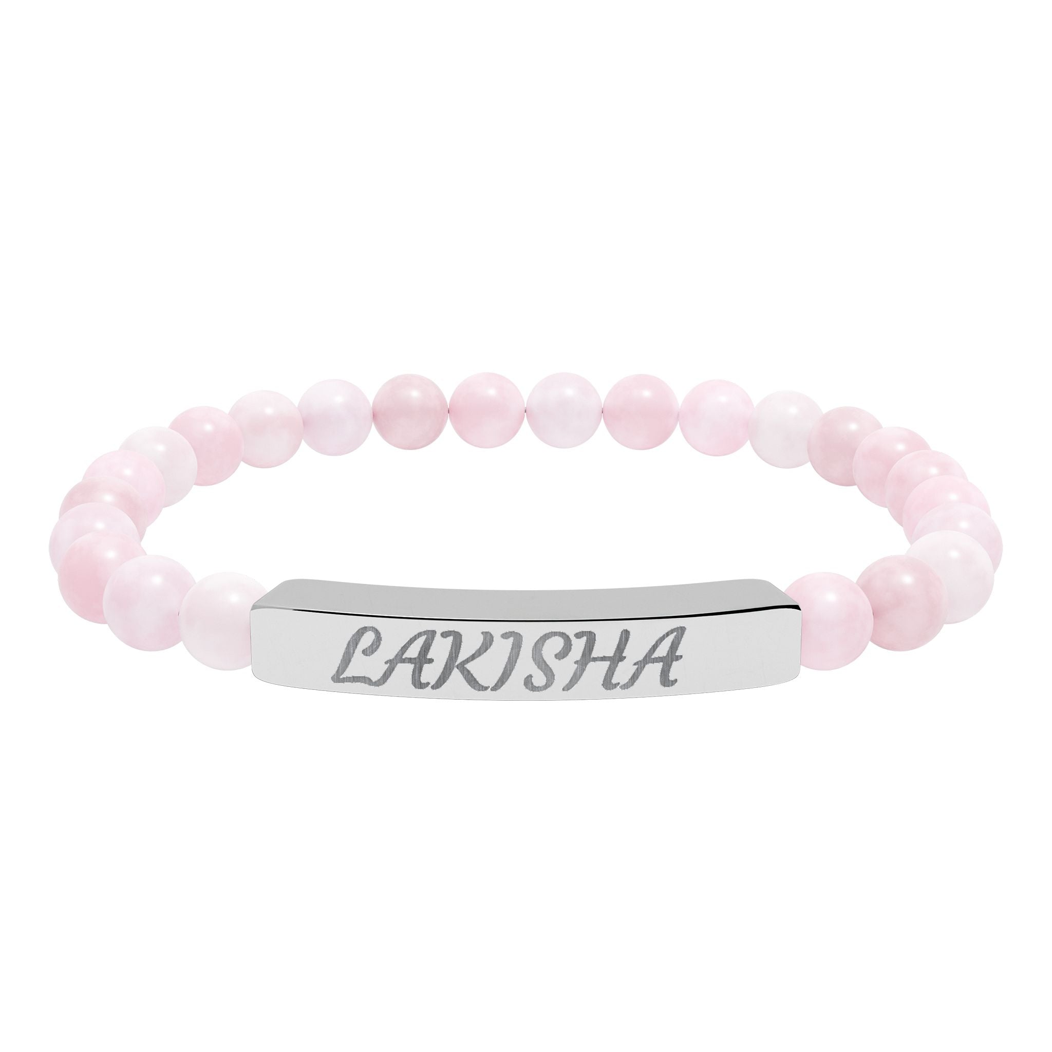 Engraved Natural Stone Stretch Bracelet — Personalized Name Bar