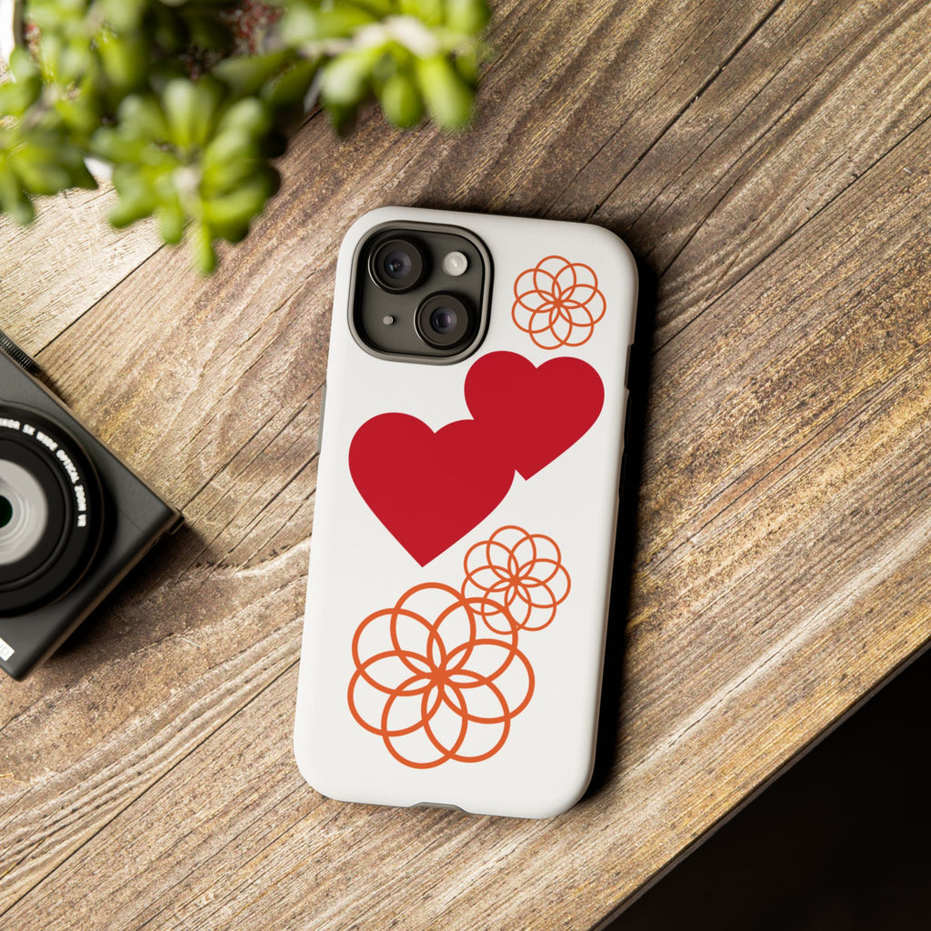 Floral Heart Pattern Phone Case | Tough Phone Cover, Spring Floral Design