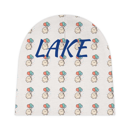 Personalized Balloon Print Baby Beanie, Newborn Photography Prop | Gender Neutral Knit Cap