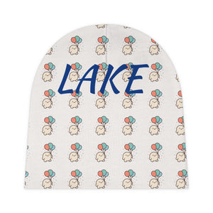 Personalized Balloon Print Baby Beanie, Newborn Photography Prop | Gender Neutral Knit Cap