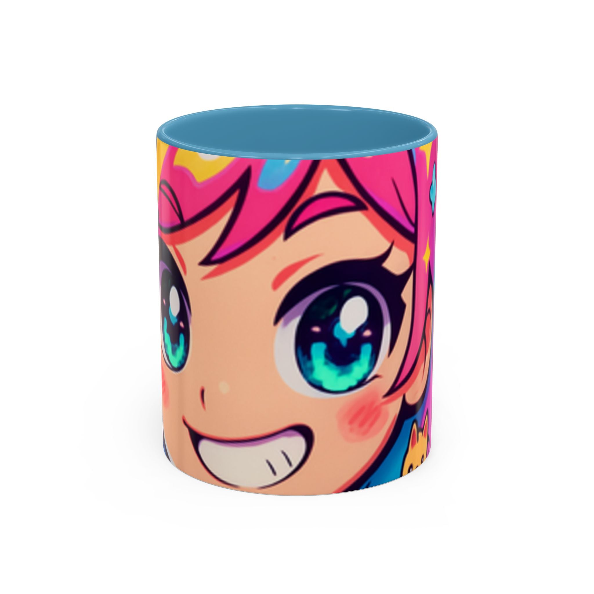 Vibrant Anime Inspired Coffee Mug, Cute Cat Lover Gift, Fun Kitchen Accessory, Bright Accent Mug for Daily Use, Whimsical Drinkware