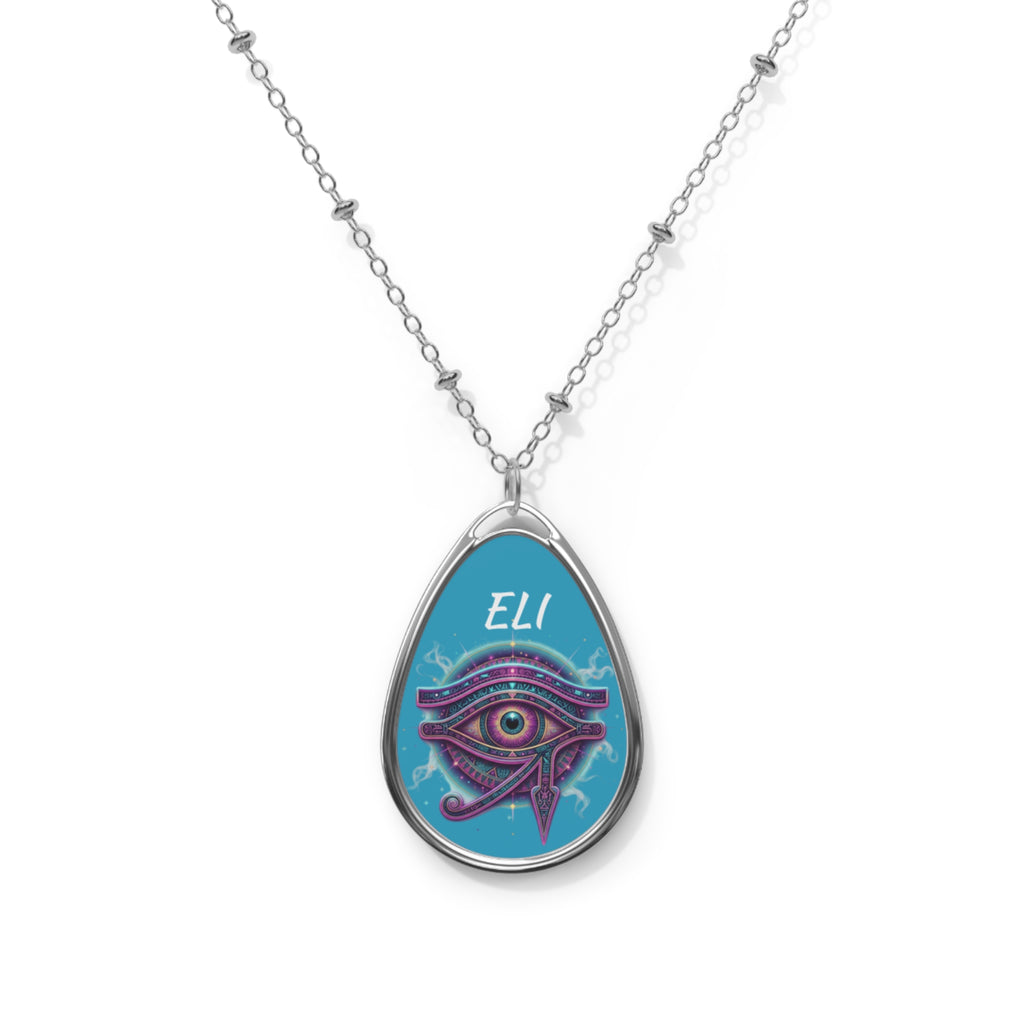 Purple Eye of Horus Teardrop Oval Necklace, Egyptian Protective Amulet