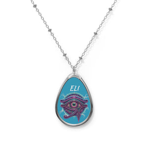 Purple Eye of Horus Teardrop Oval Necklace, Egyptian Protective Amulet