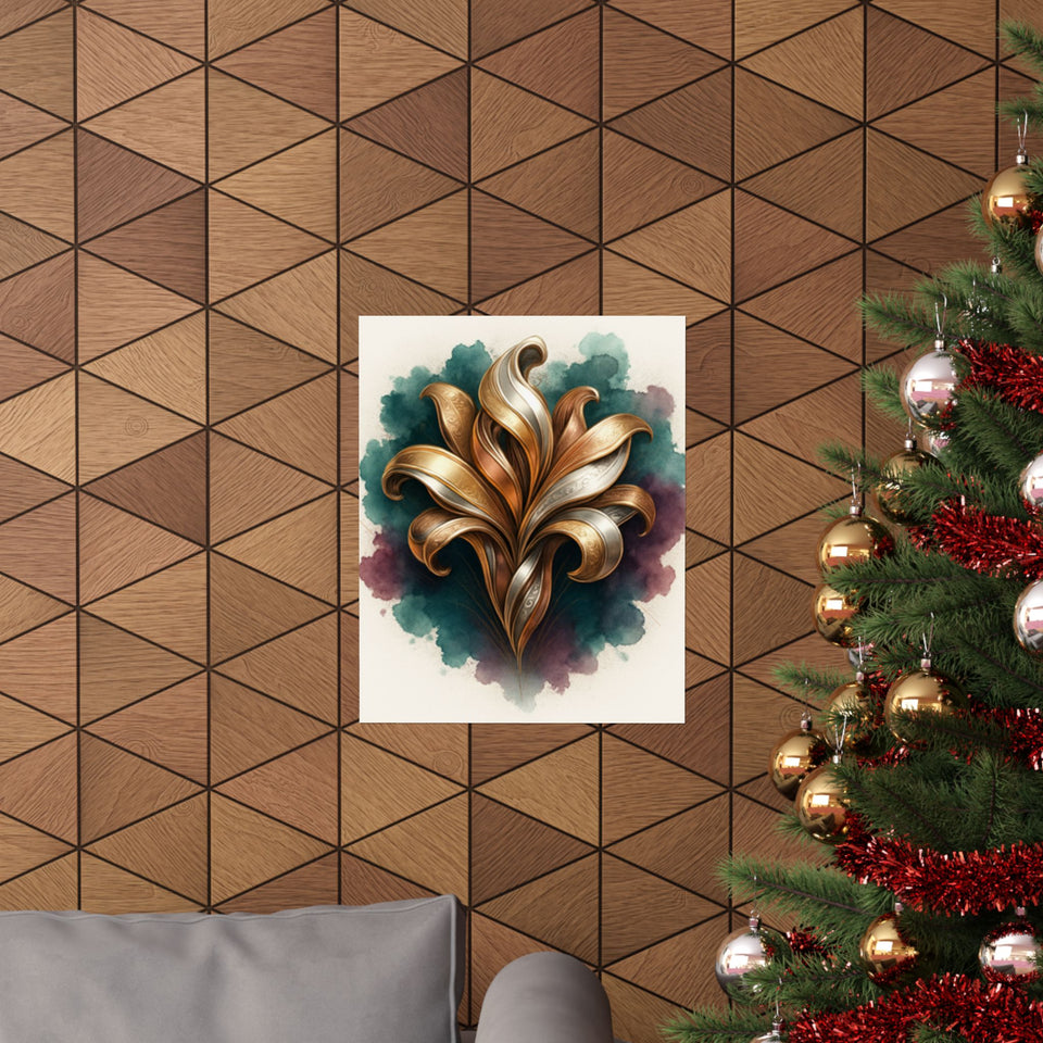 Golden Baroque Fleur Matte Vertical Poster | Ornate Floral Wall Art