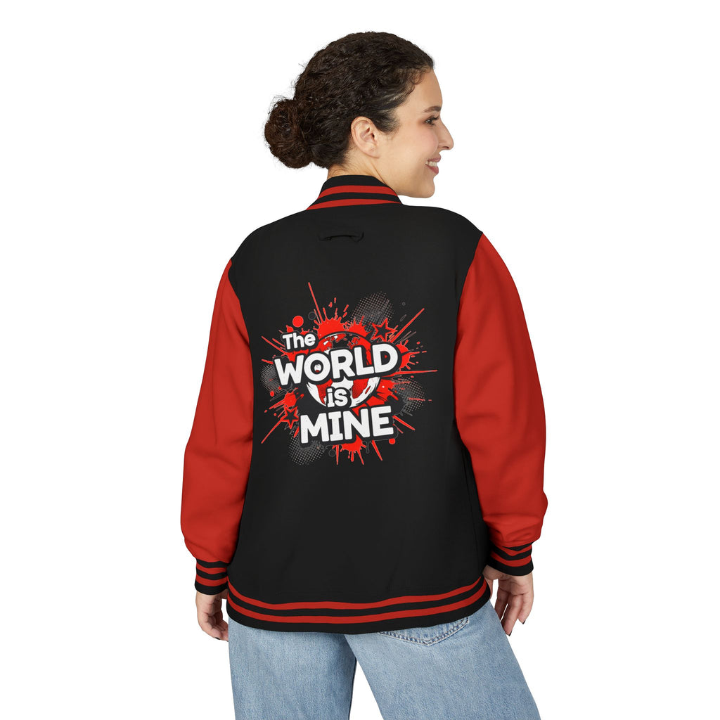 World Is Mine Graffiti Logo Letterman Jacket | KC Chest Monogram