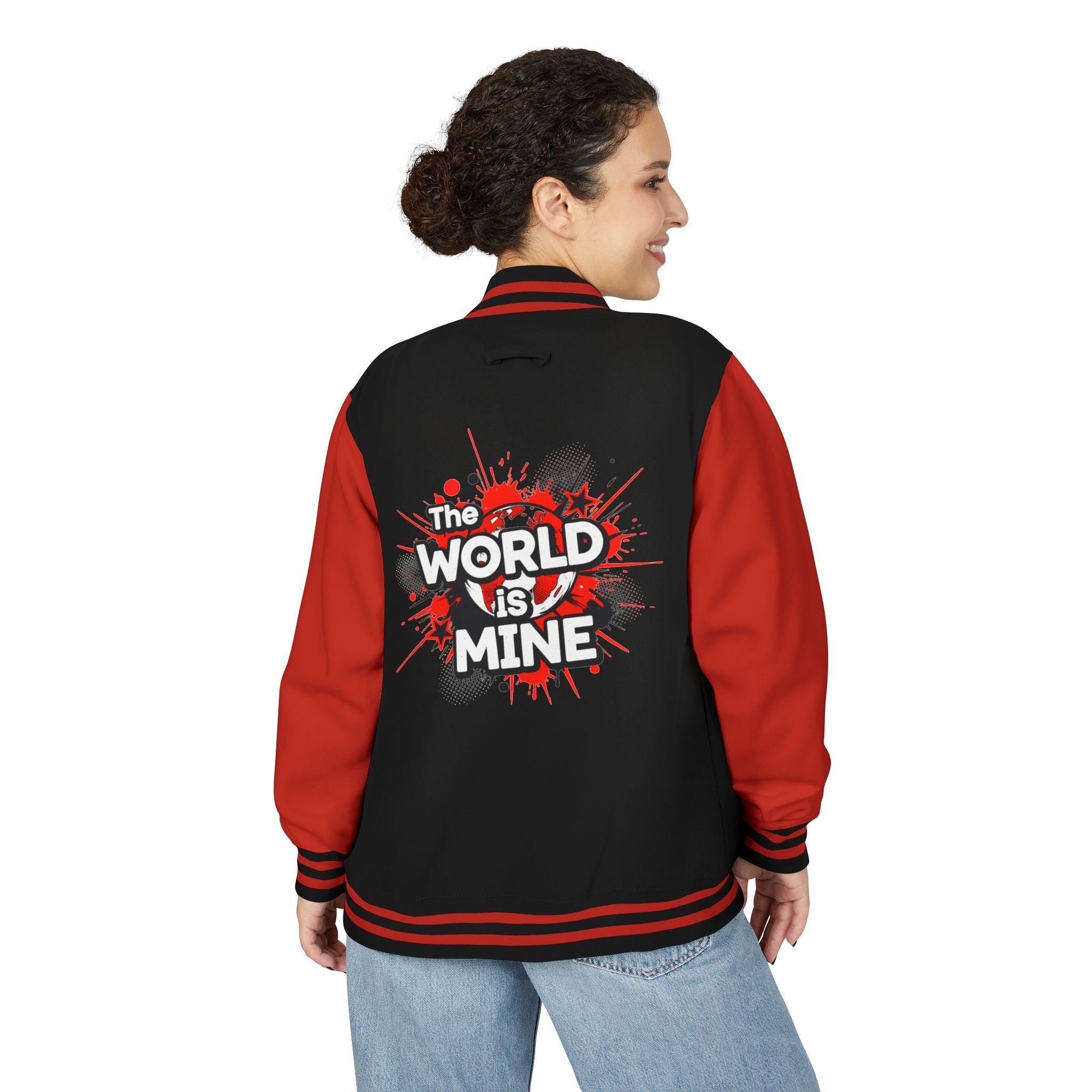 World Is Mine Graffiti Logo Letterman Jacket | KC Chest Monogram