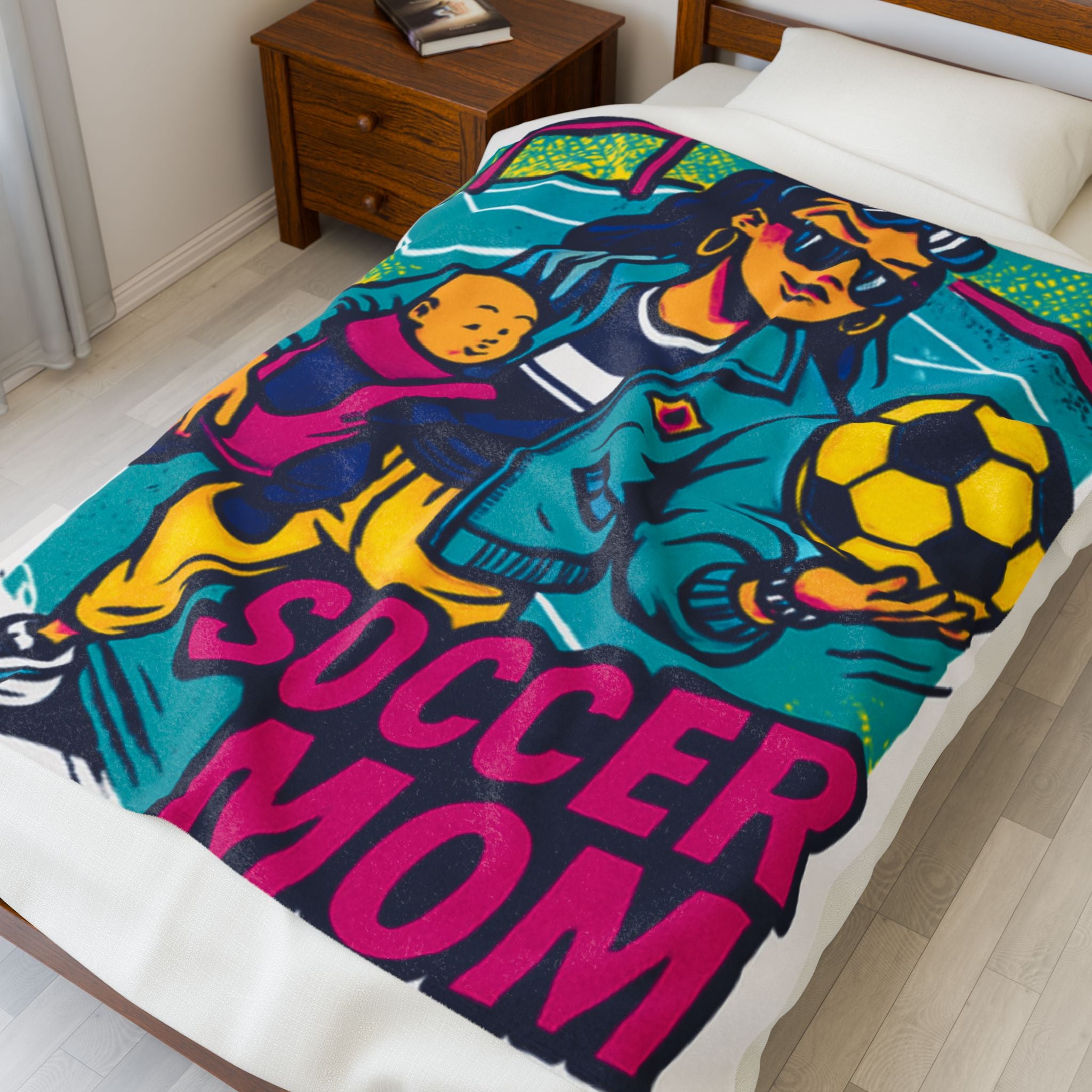 Velvet Plush Blanket, Hip Soccer Mom Design, Sports Fan Gift, Cozy Throw, Mother's Day Present, Soft Bedding