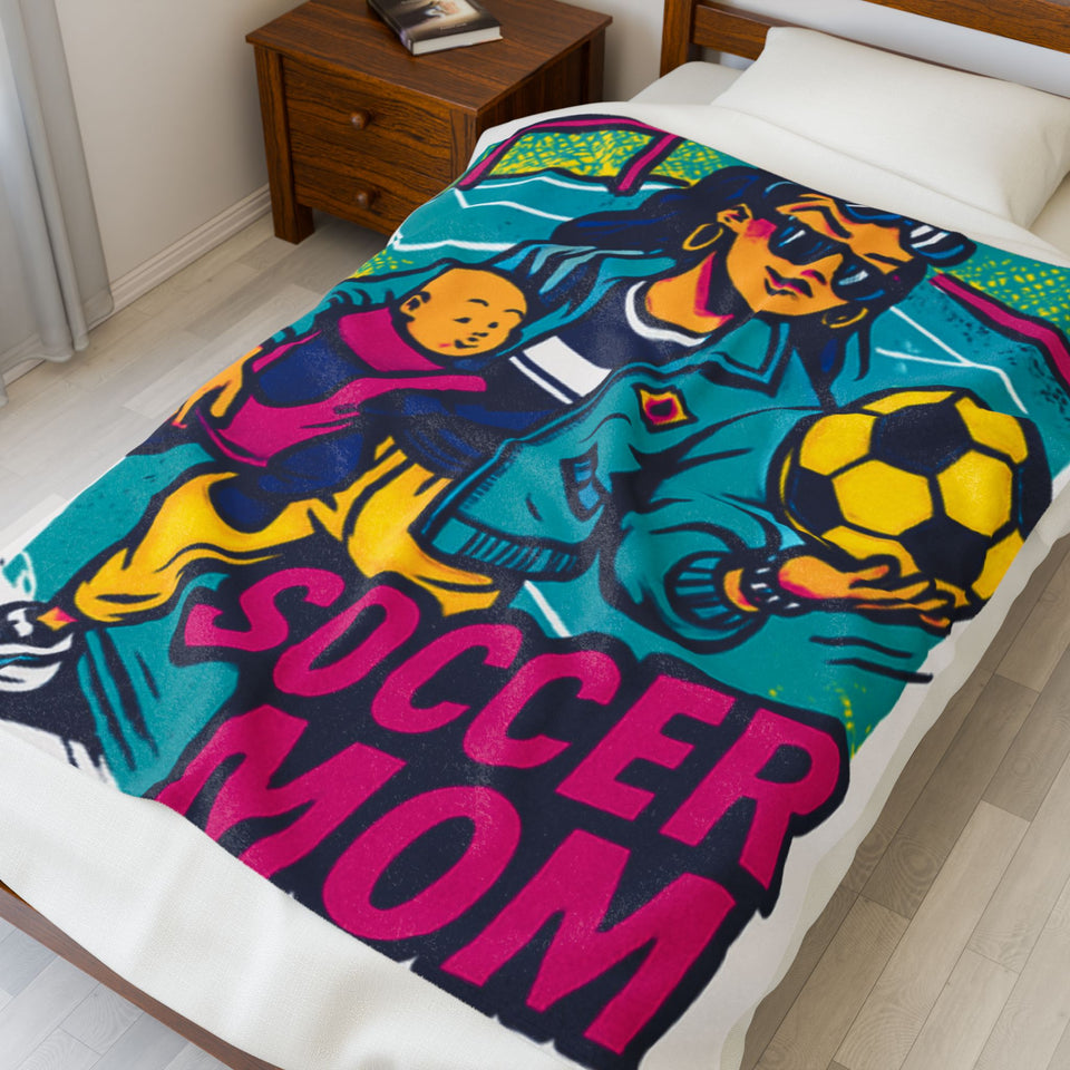 Velvet Plush Blanket, Hip Soccer Mom Design, Sports Fan Gift, Cozy Throw, Mother's Day Present, Soft Bedding