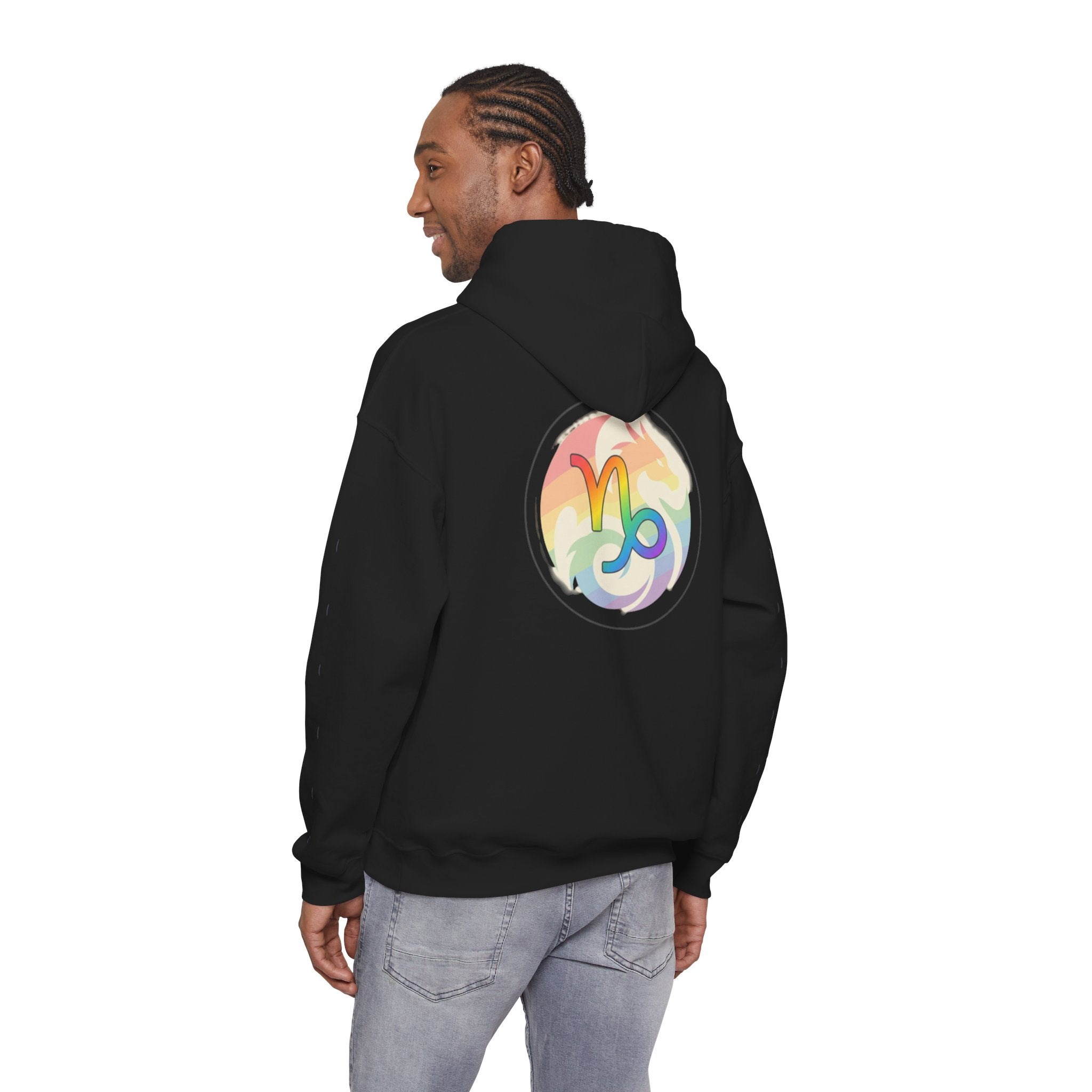 Capricorn Rainbow Zodiac Hoodie — Colorful Astrology Sweatshirt with Capricorn Symbol