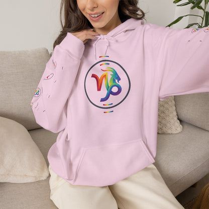 Capricorn Rainbow Zodiac Hoodie — Colorful Astrology Sweatshirt with Capricorn Symbol