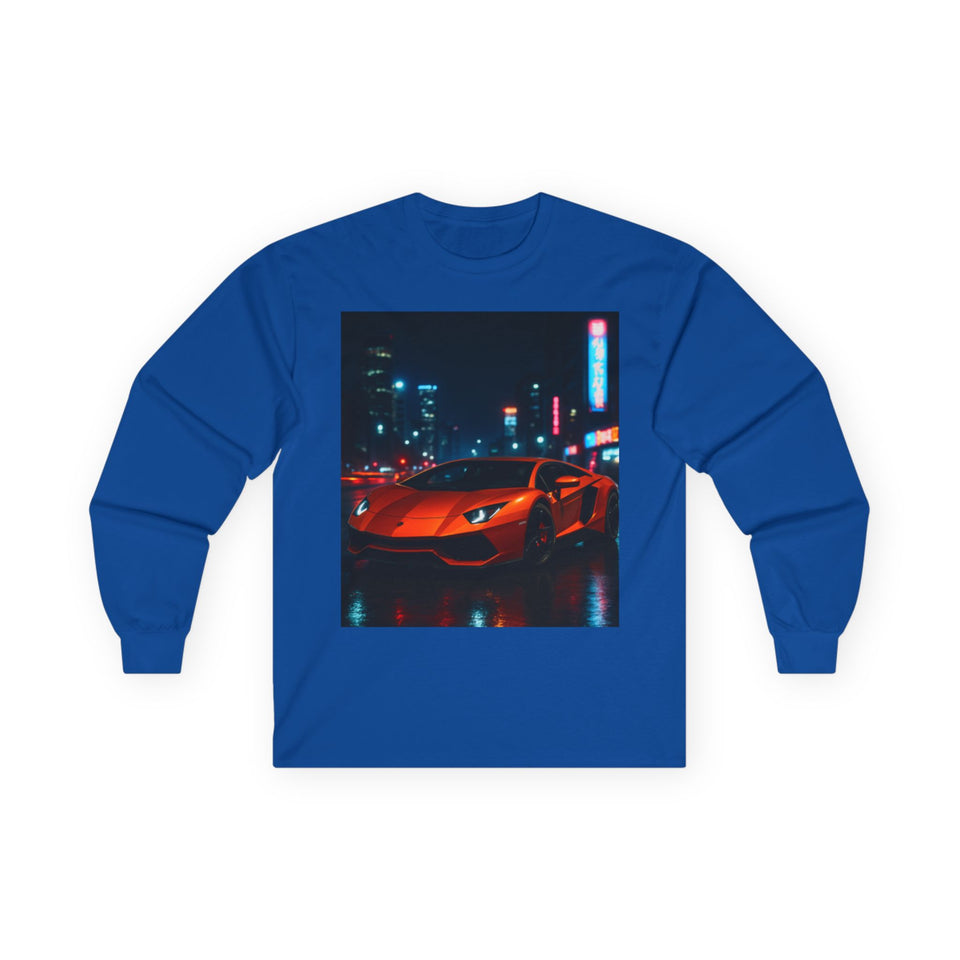 Long Sleeve Tee — Neon City Red Sports Car Streetwear
