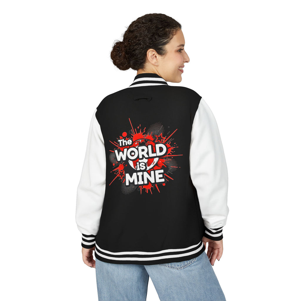 World Is Mine Graffiti Logo Letterman Jacket | KC Chest Monogram