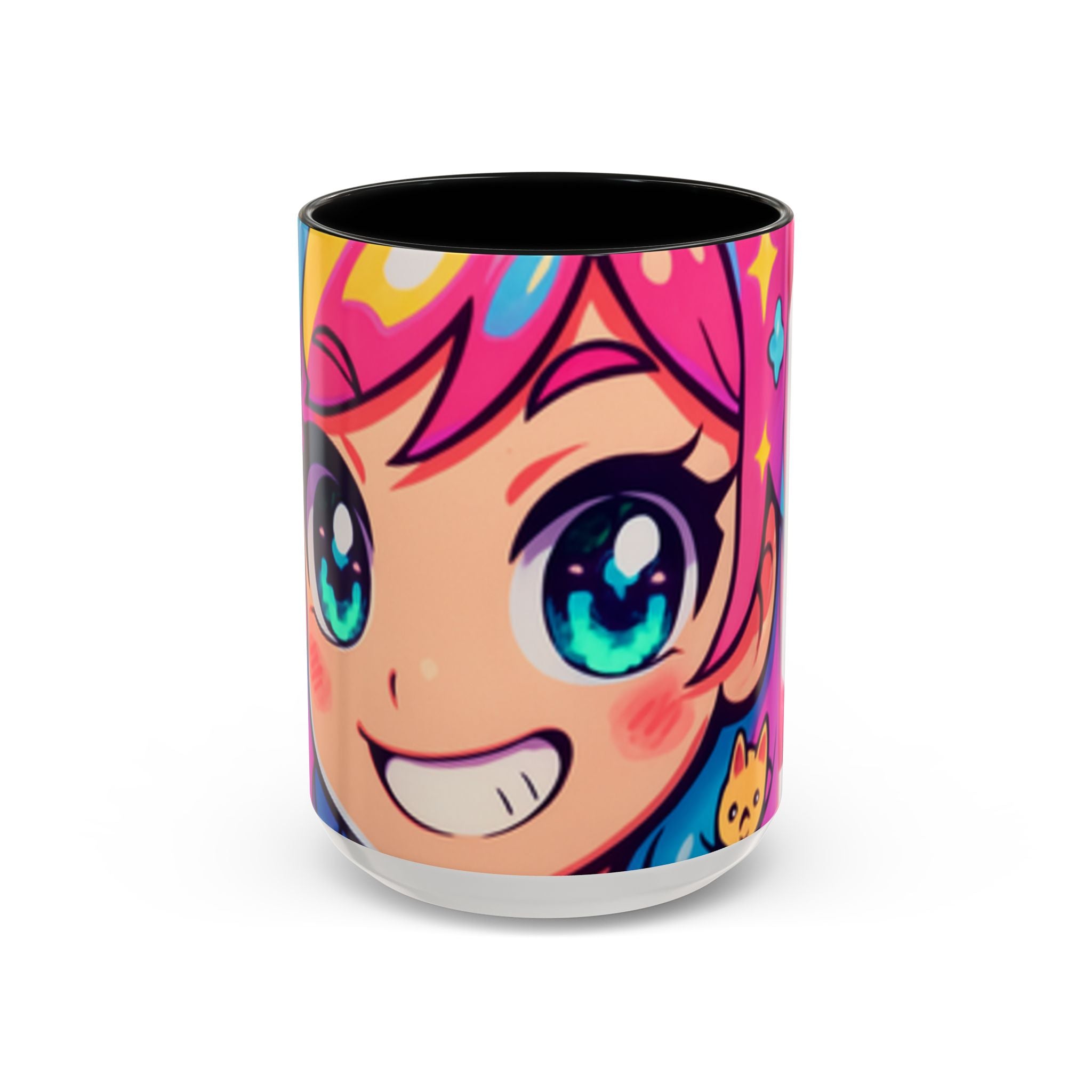 Vibrant Anime Inspired Coffee Mug, Cute Cat Lover Gift, Fun Kitchen Accessory, Bright Accent Mug for Daily Use, Whimsical Drinkware