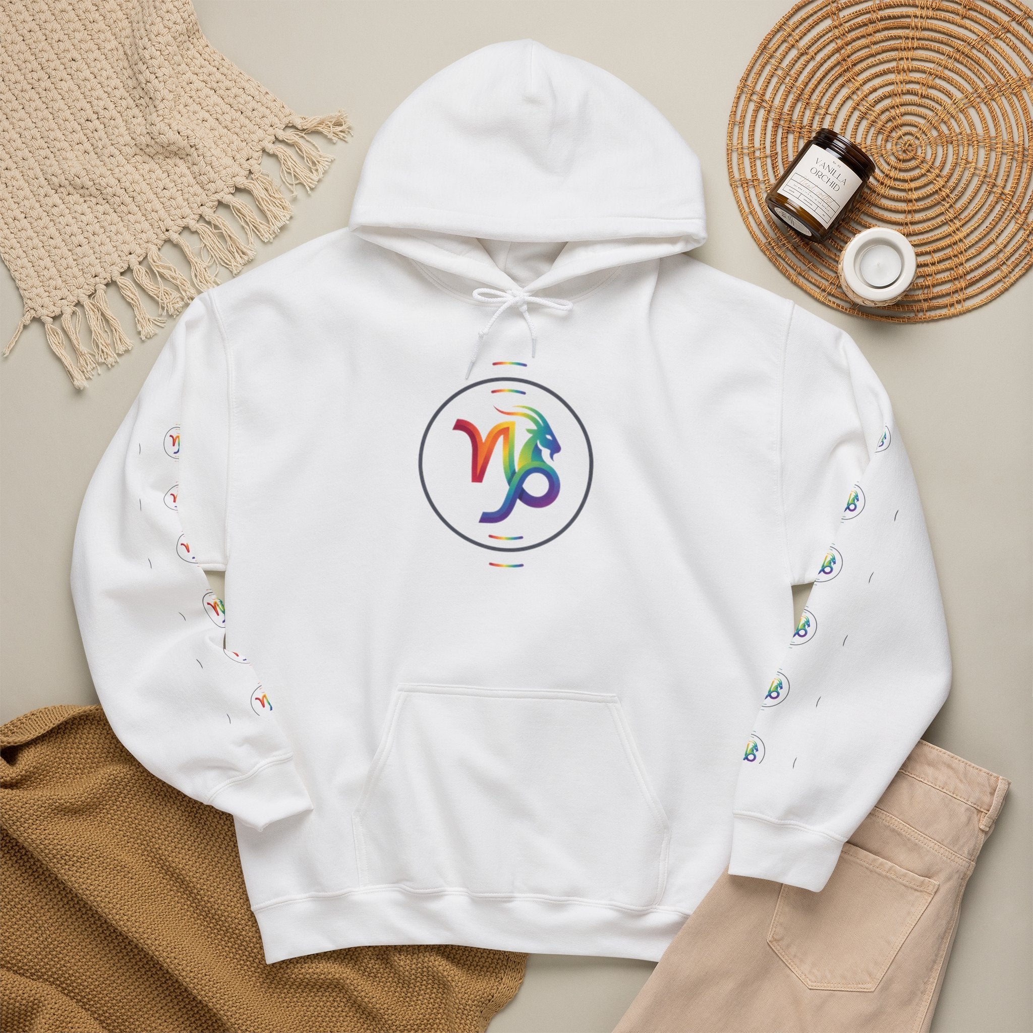 Capricorn Rainbow Zodiac Hoodie — Colorful Astrology Sweatshirt with Capricorn Symbol