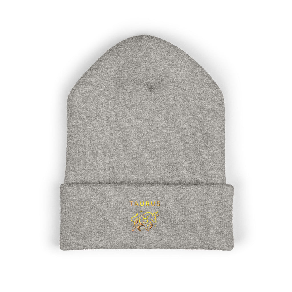 Embroidered Floral 'Taurus' Cuffed Beanie — Zodiac Winter Hat