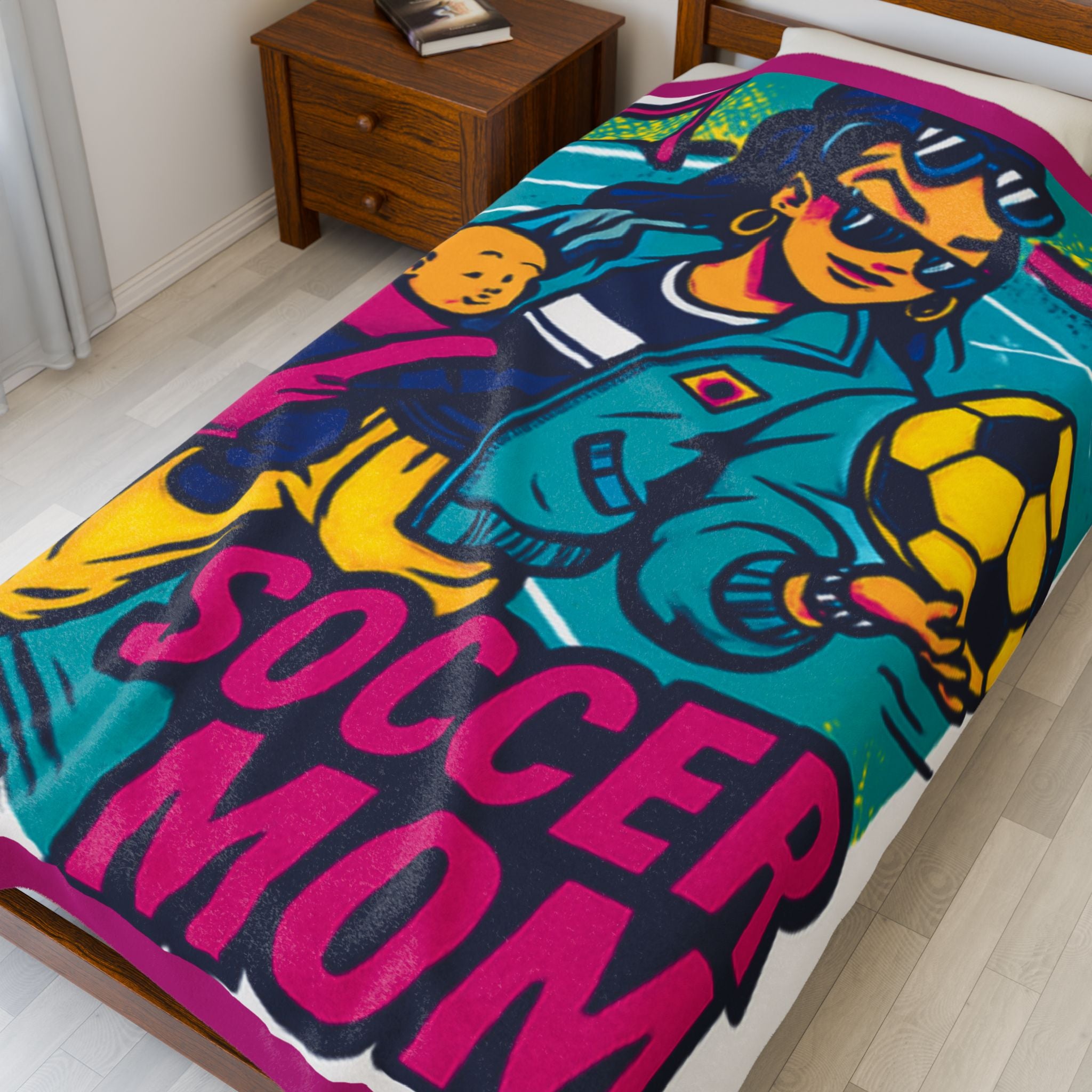Velvet Plush Blanket, Hip Soccer Mom Design, Sports Fan Gift, Cozy Throw, Mother's Day Present, Soft Bedding