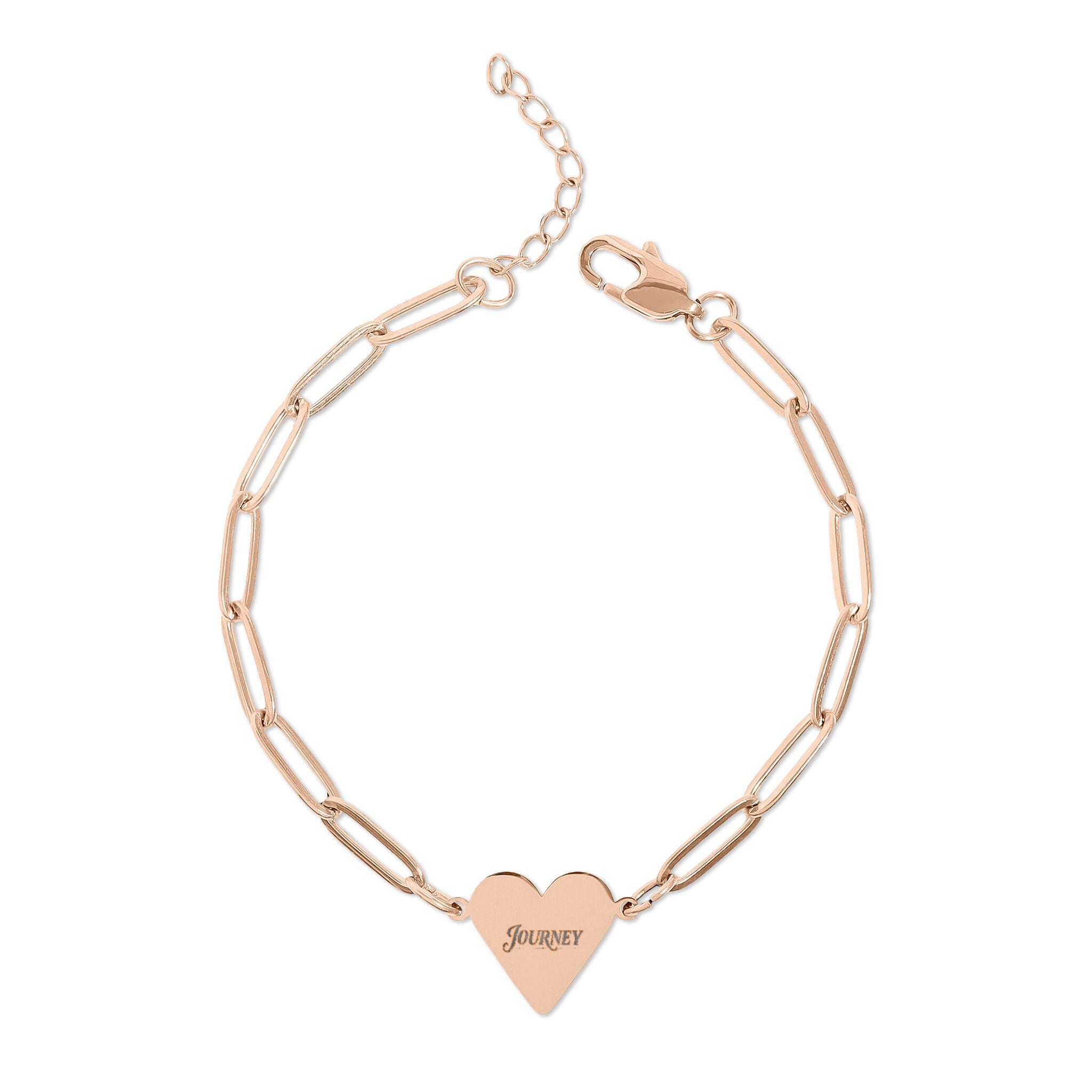 Engravable Paperclip Heart Bracelet — Personalized Gold or Rose Gold Chain