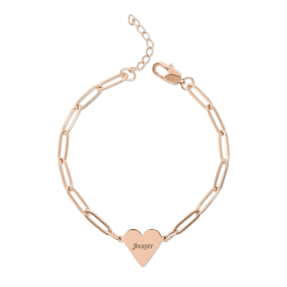 Personalized heart bracelet gold paperclip chain