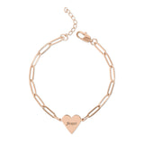 Personalized heart bracelet gold paperclip chain
