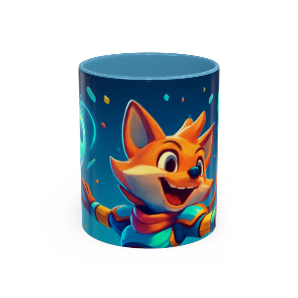 CartersLog Happy Fox Space Adventure Accent Coffee Mug – 11oz & 15oz Cute Cosmic Design