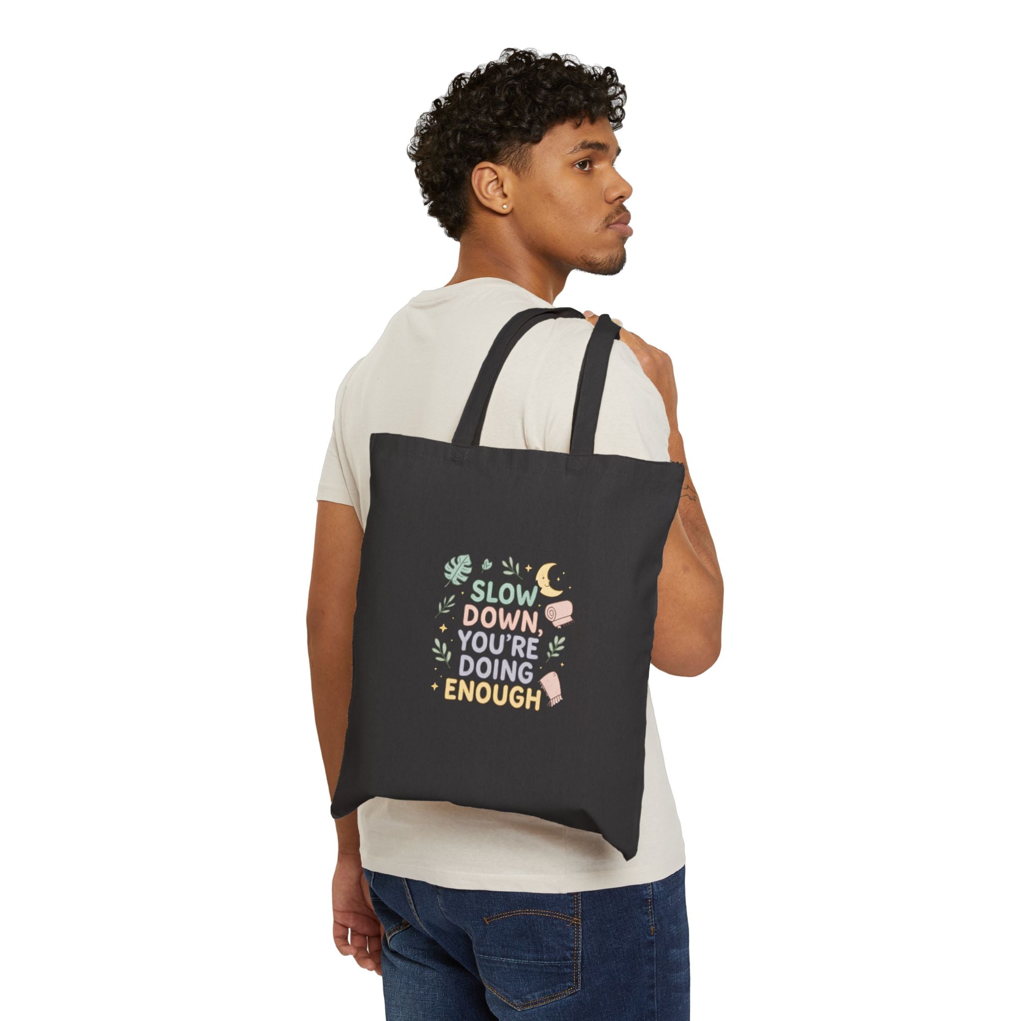 Slow Down You’re Doing Enough tote bag | calming botanical illustration