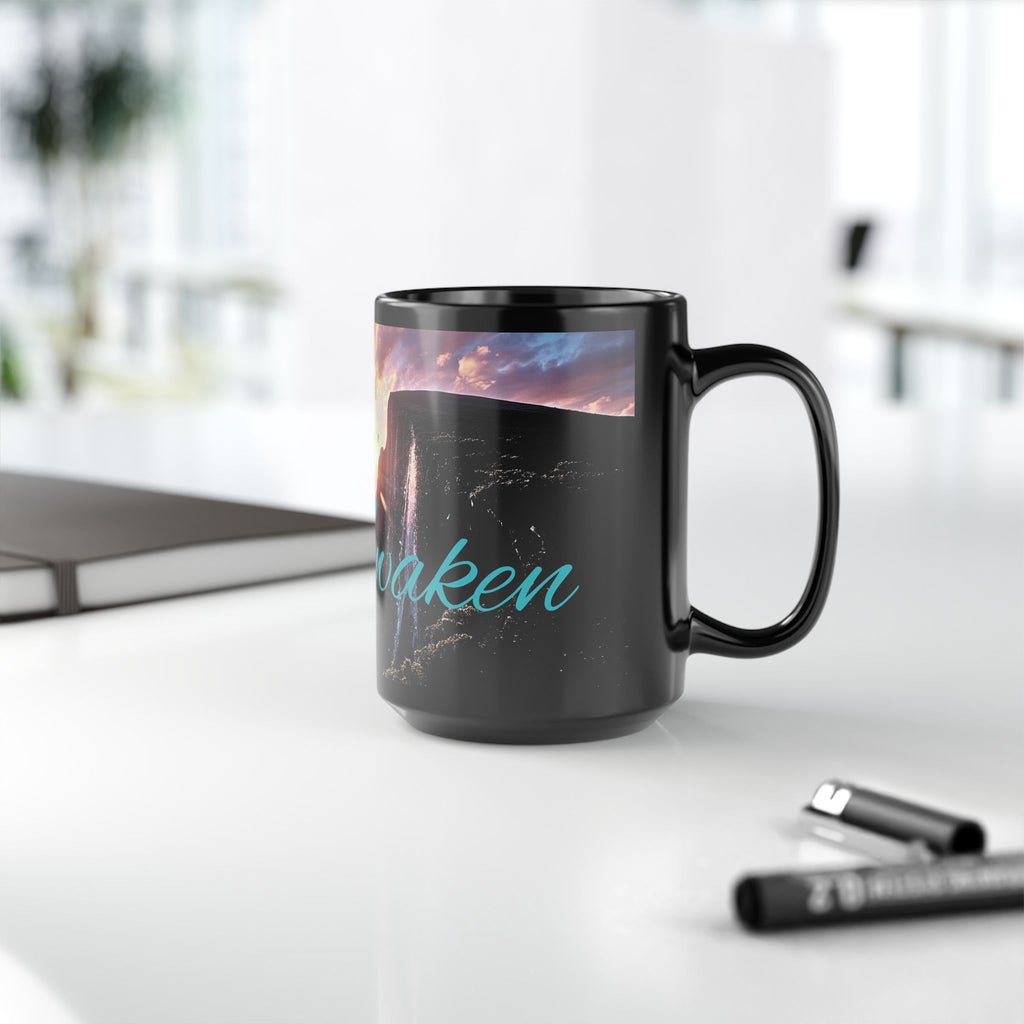 Awaken Mountain Sunrise Mug — Inspirational Black Coffee Cup (11oz, 15oz)